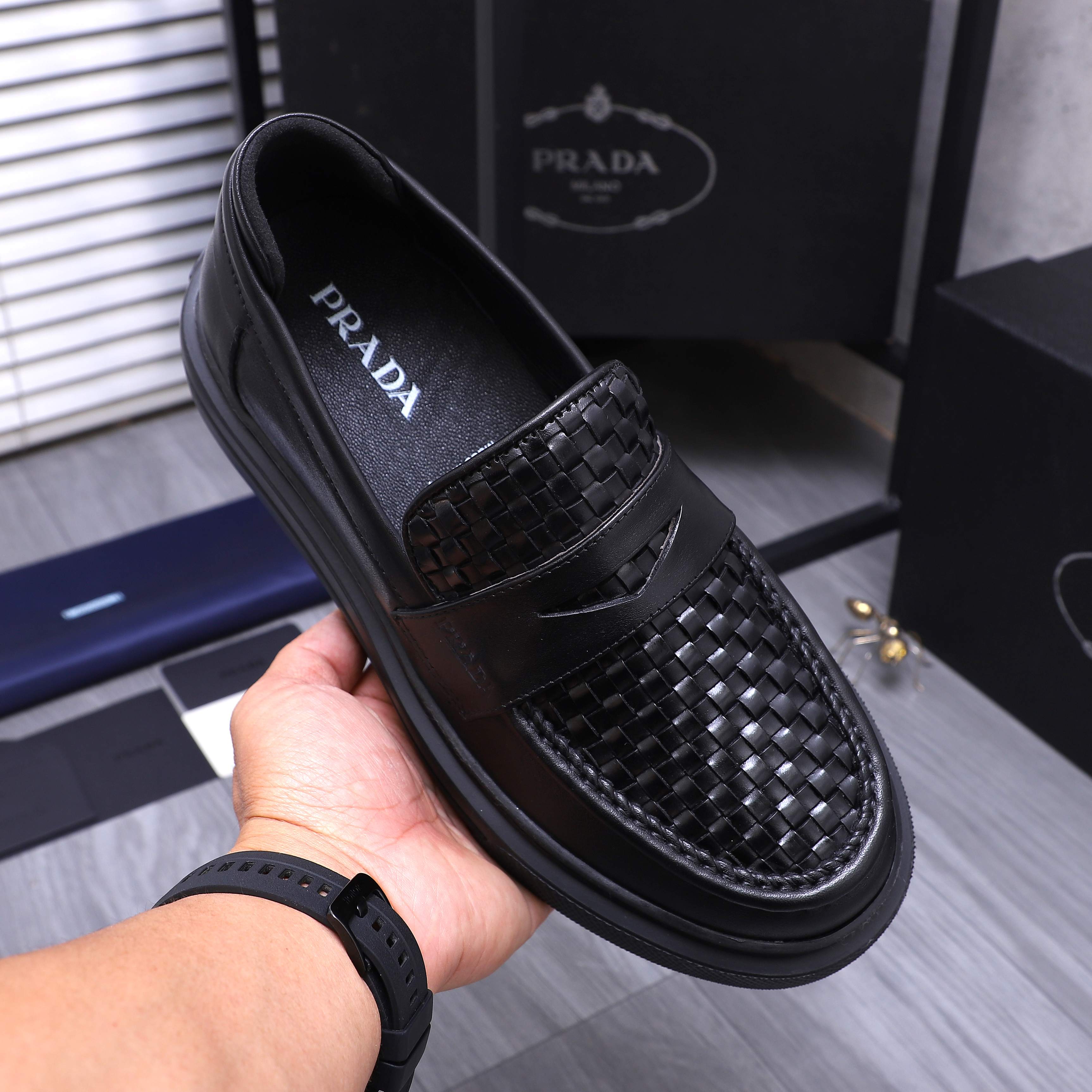 Prada Men's Leather Loafers Slip-on Dress Shoes, Size 38-44 8 a1744291350331 4158