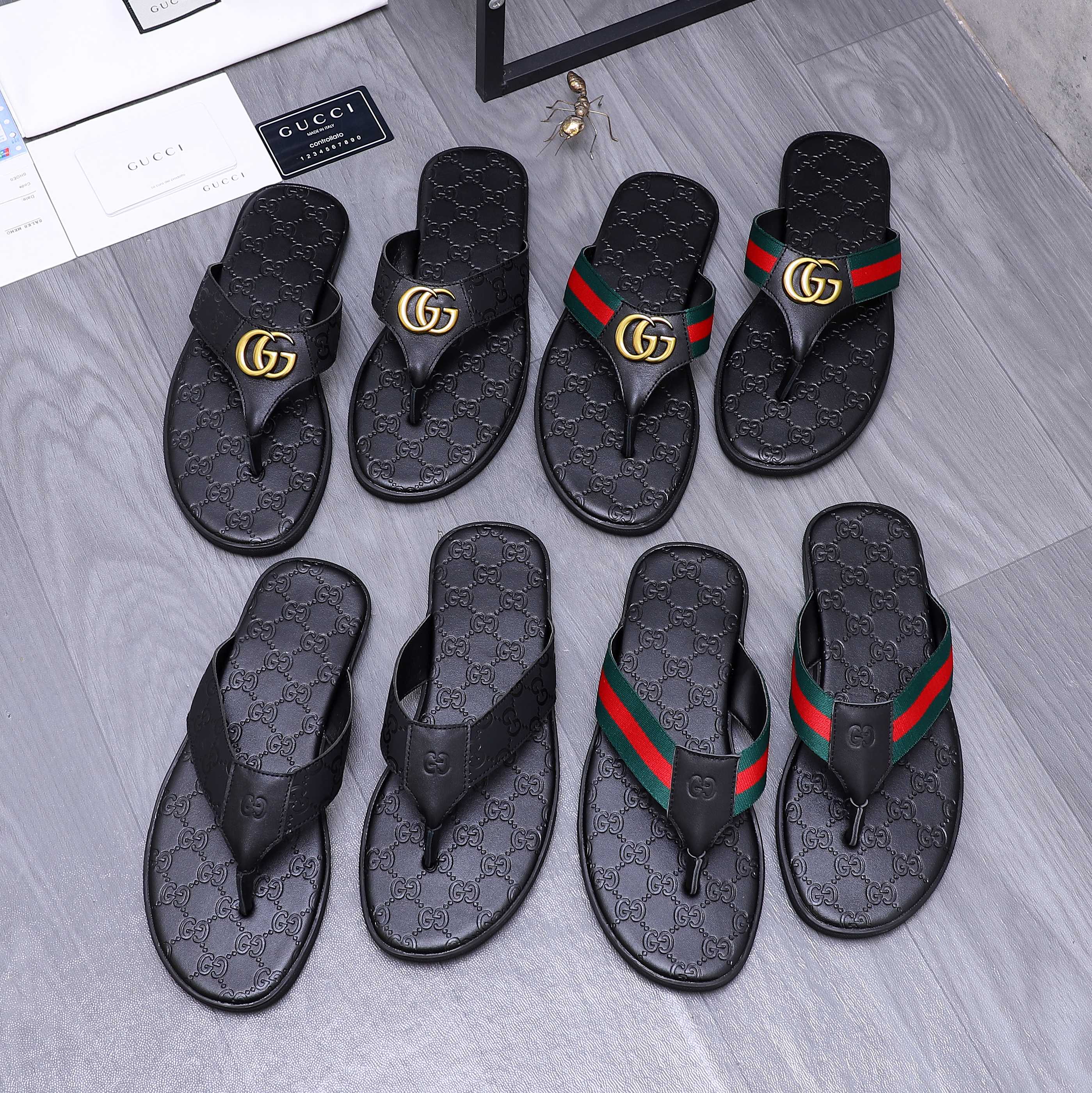 Gucci Men's Leather Thong Sandals with GG Logo and Web Stripe 2 a1744354588268 6768