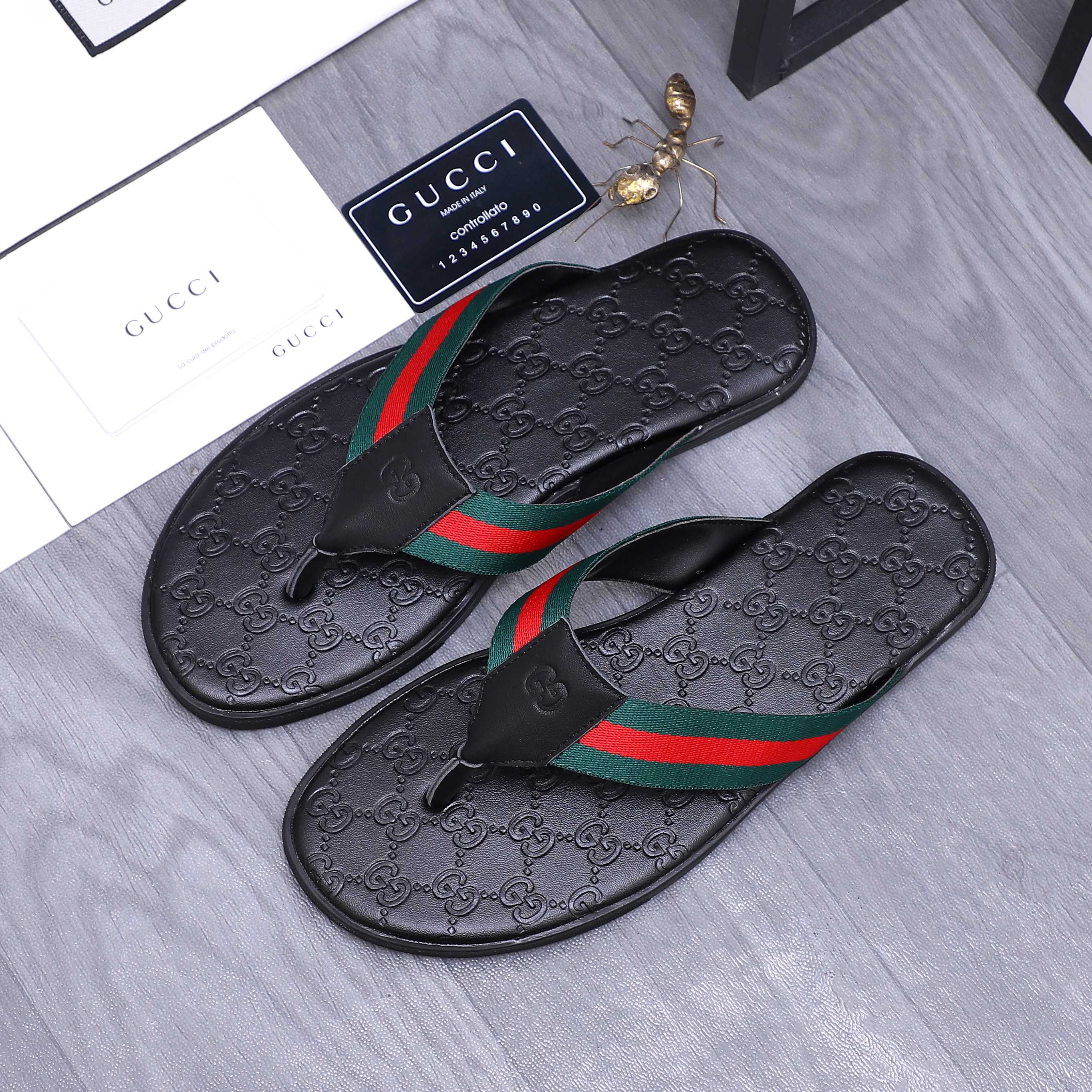 Gucci Men's Leather Thong Sandals Slides Black Summer Beach Shoes 3 a1744355162422 4881