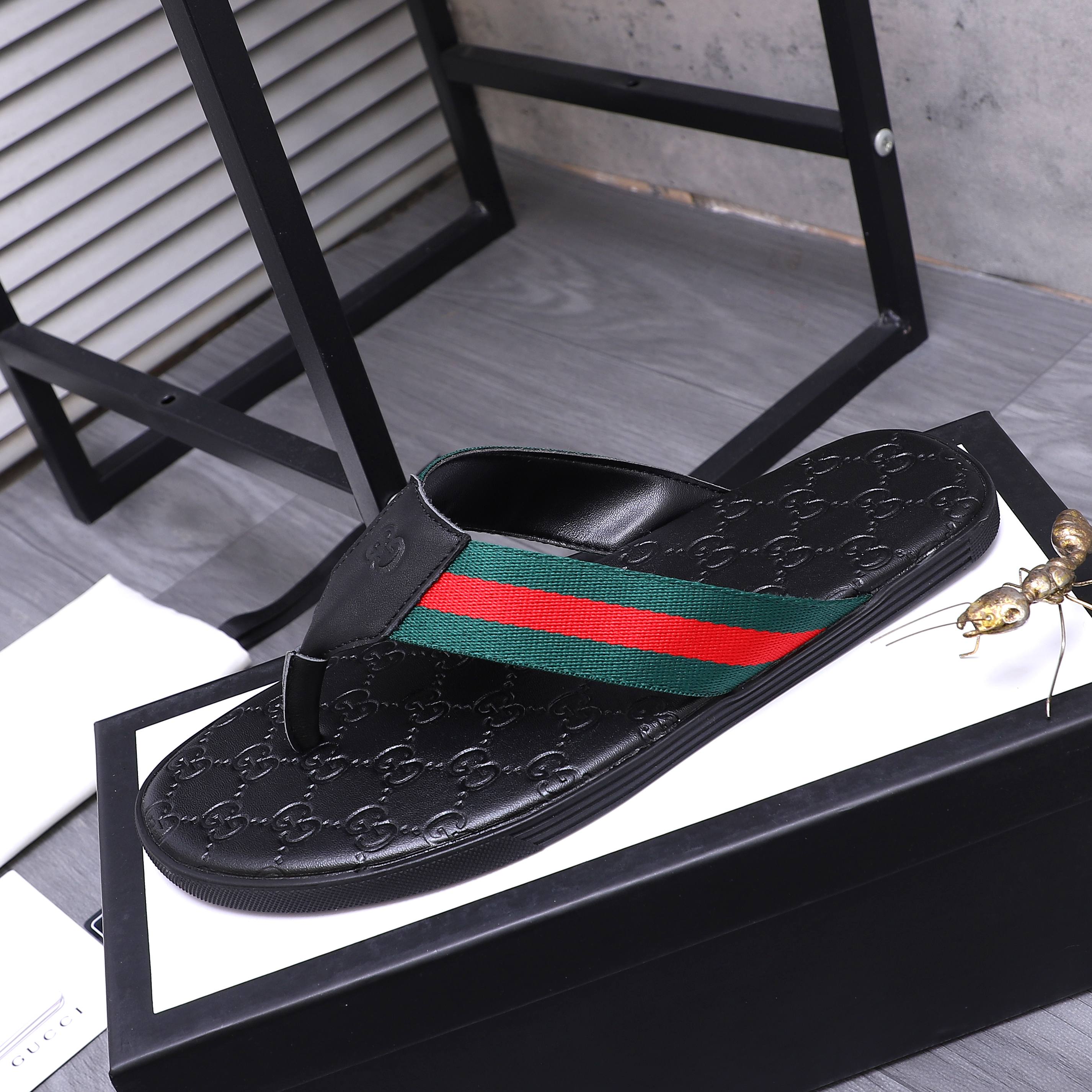Gucci Men's Leather Thong Sandals Slides Black Summer Beach Shoes 7 a1744355164498 8400