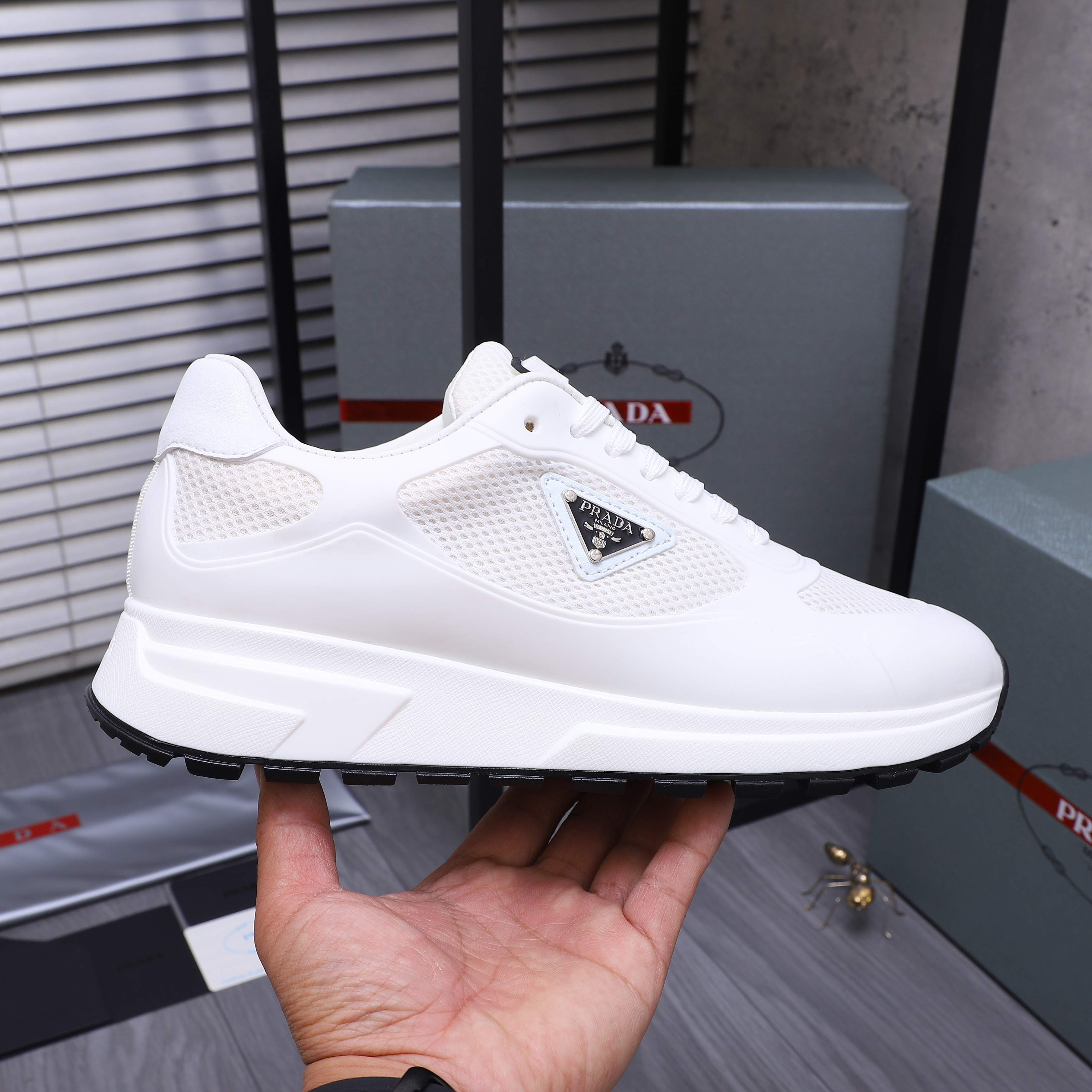 Prada Men's Lace-Up Casual Sneakers in Leather and Mesh - Sizes 38-44 7 a1744442861798 6752