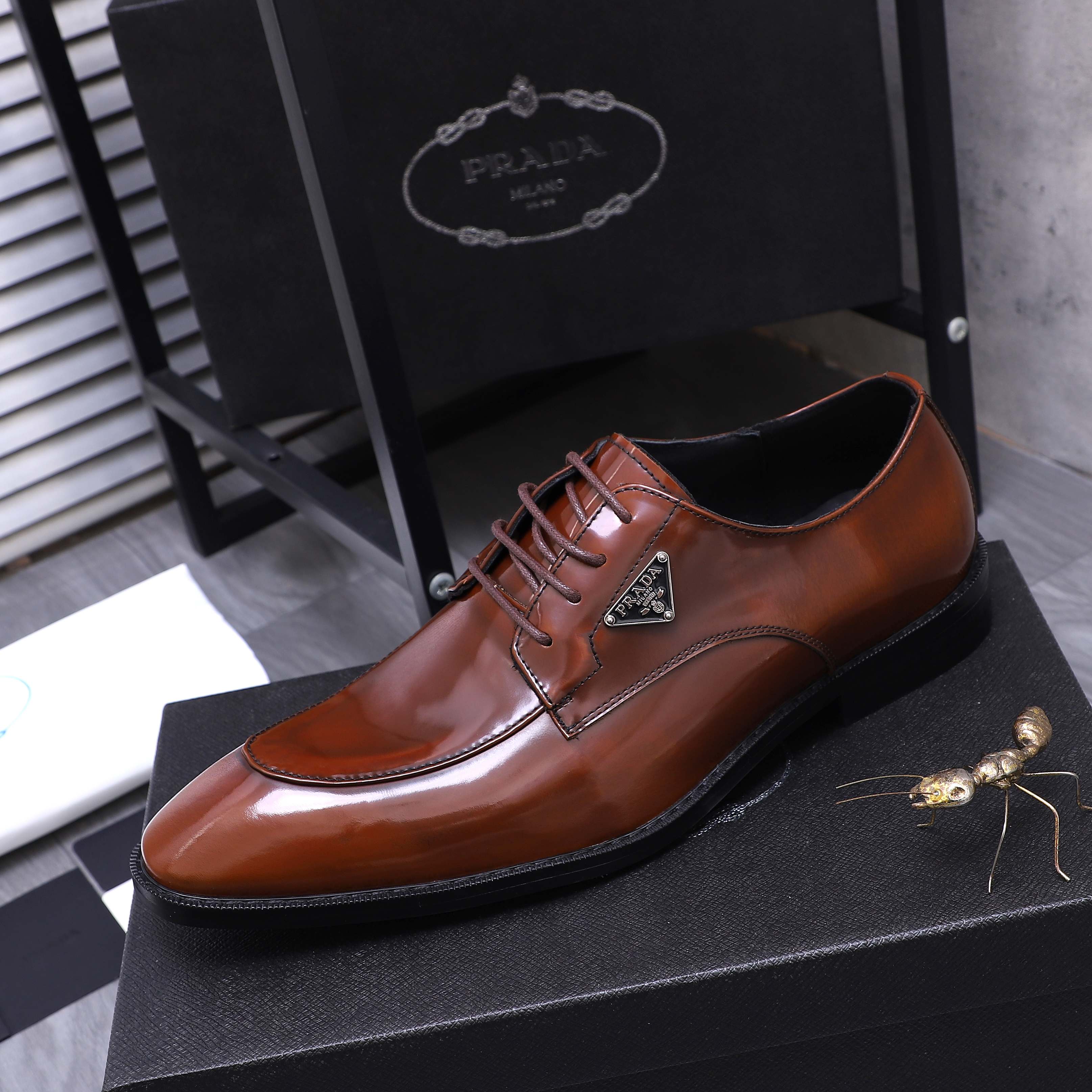 Prada Men's Leather Lace-Up Oxford Dress Shoes,Business Casual Footwear 7 a1744454010728 0774