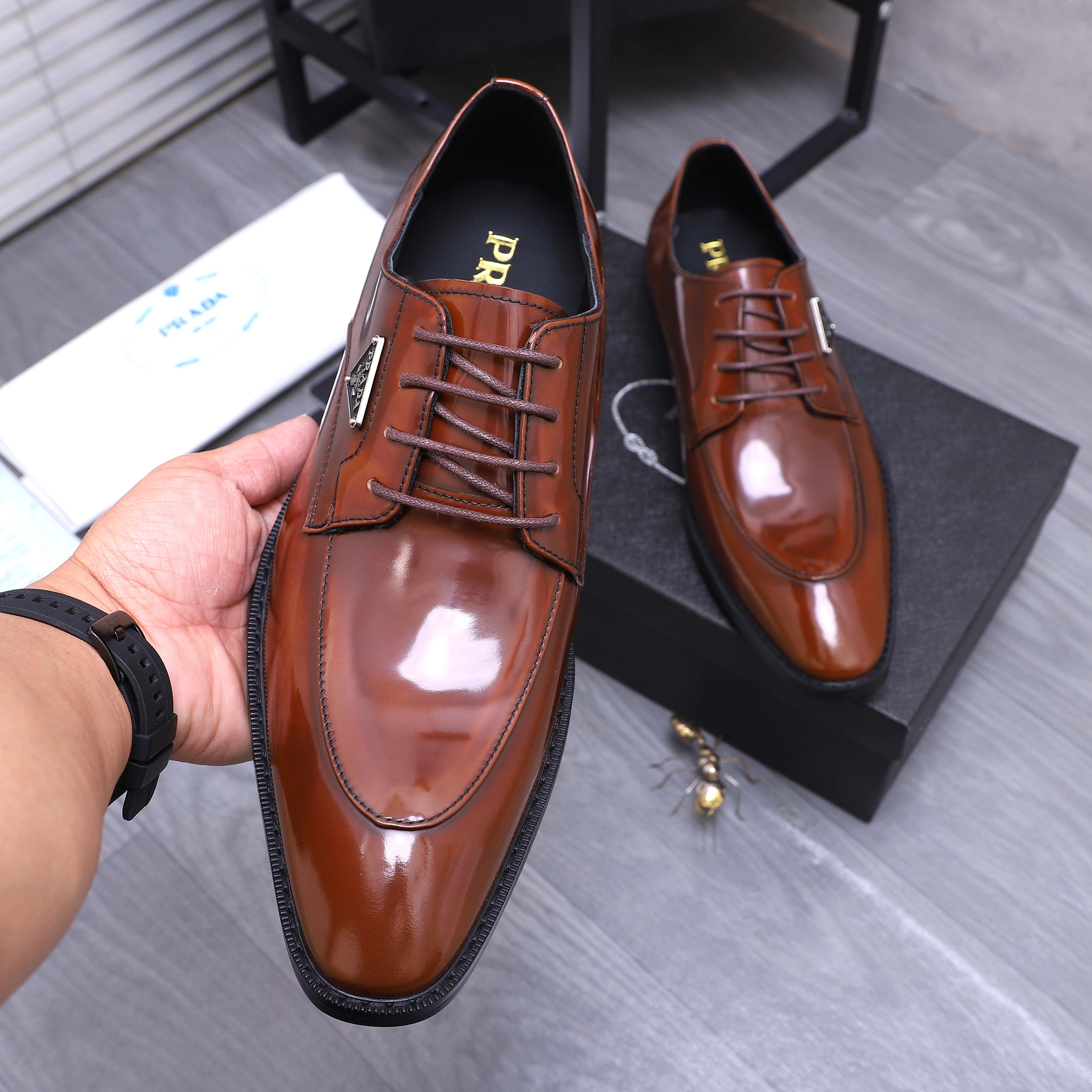 Prada Men's Leather Lace-Up Oxford Dress Shoes,Business Casual Footwear 6 a1744454011201 3737