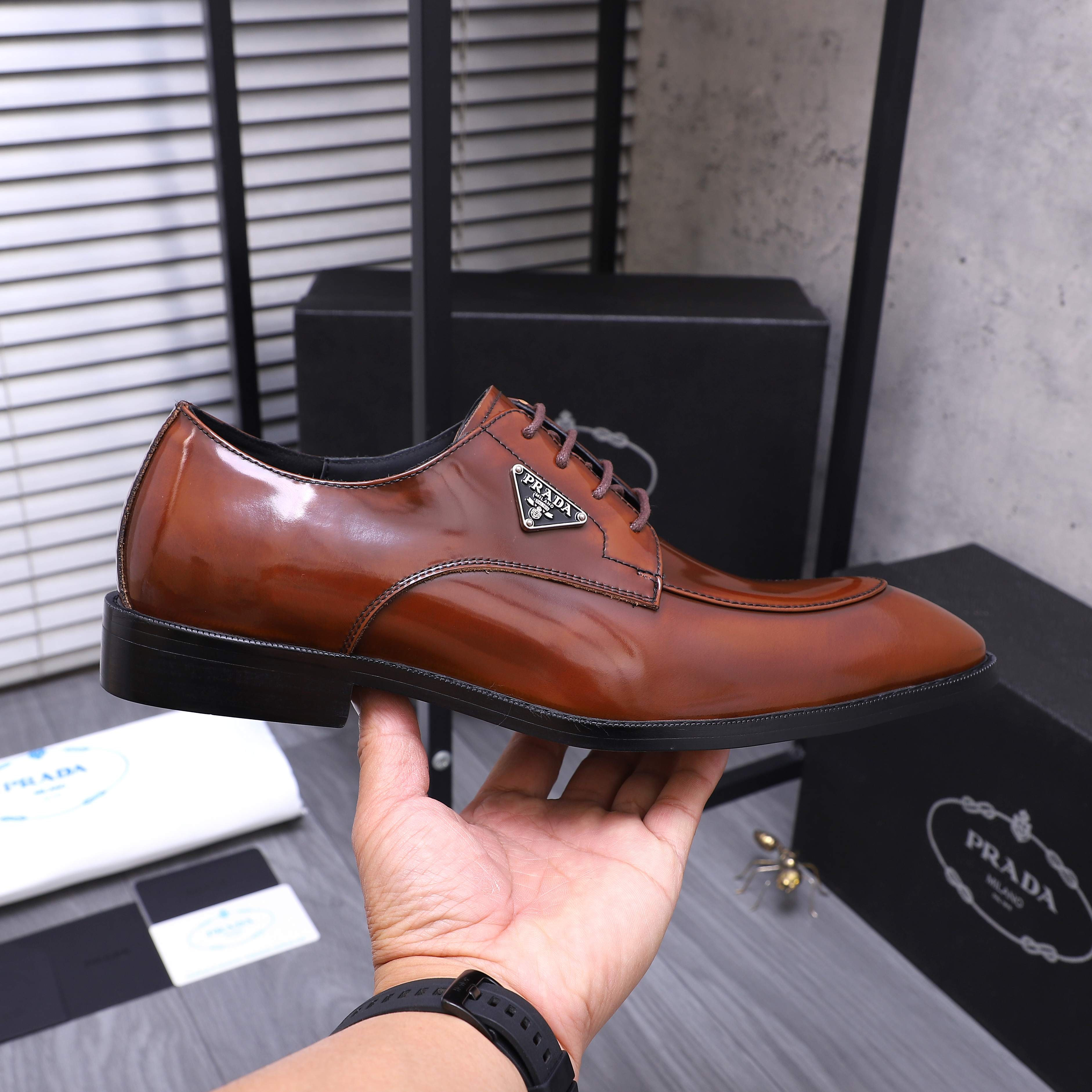Prada Men's Leather Lace-Up Oxford Dress Shoes,Business Casual Footwear 8 a1744454013660 6801