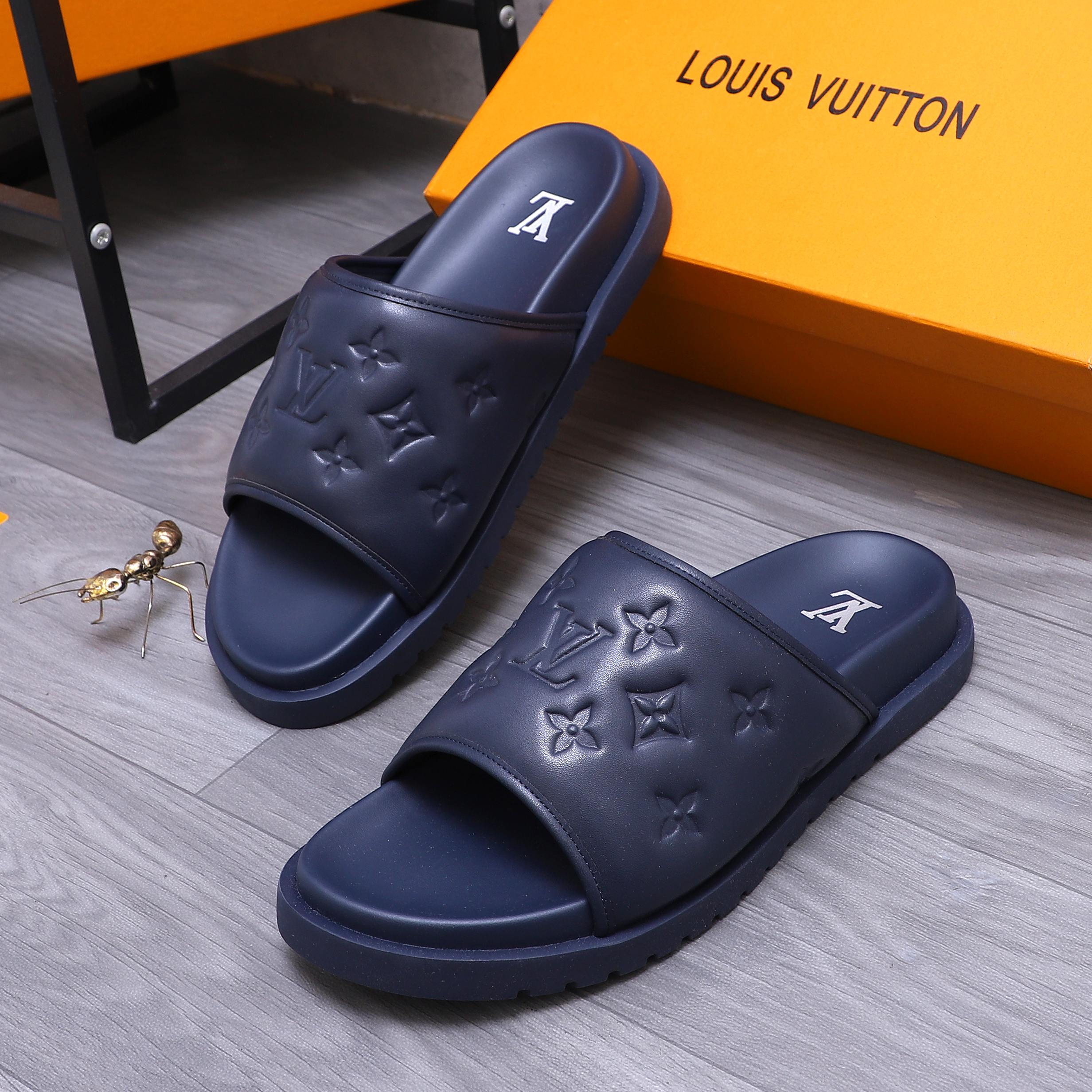 Louis Vuitton Men's Embossed Leather Slide Sandals - Sizes 38-45 5 a1744769198262 7560