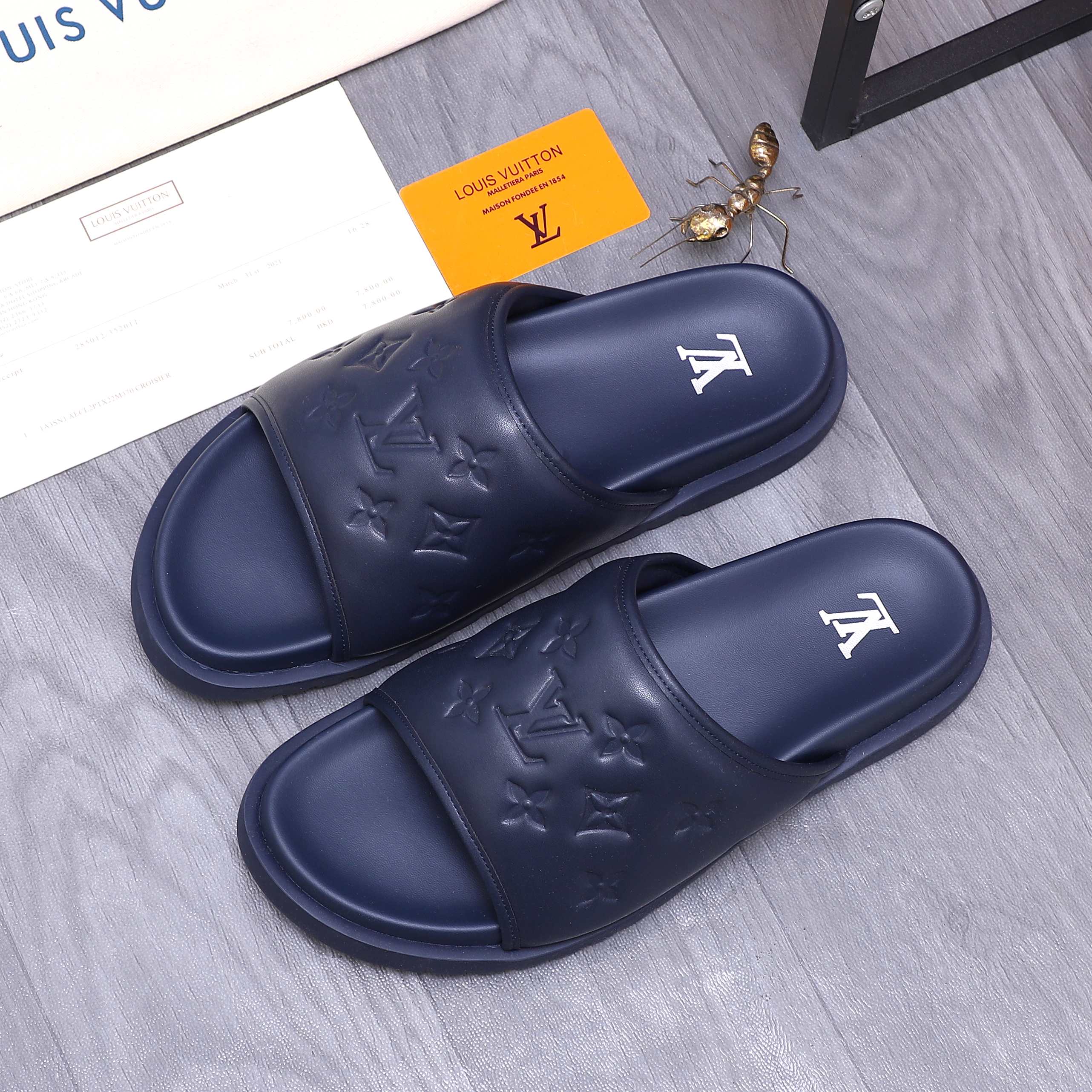 Louis Vuitton Men's Embossed Leather Slide Sandals - Sizes 38-45 4 a1744769198845 3368