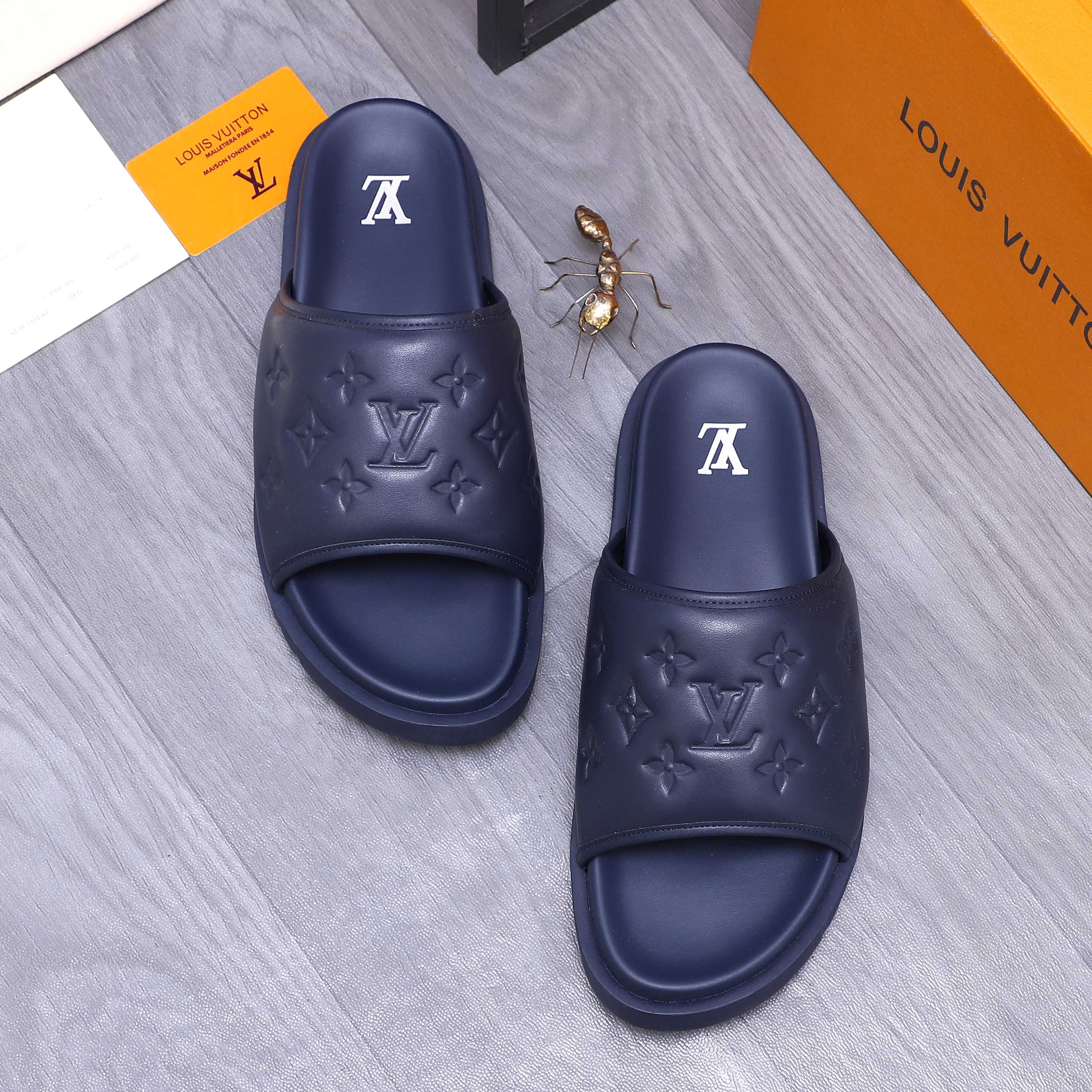 Louis Vuitton Men's Embossed Leather Slide Sandals - Sizes 38-45 3 a1744769198903 6165
