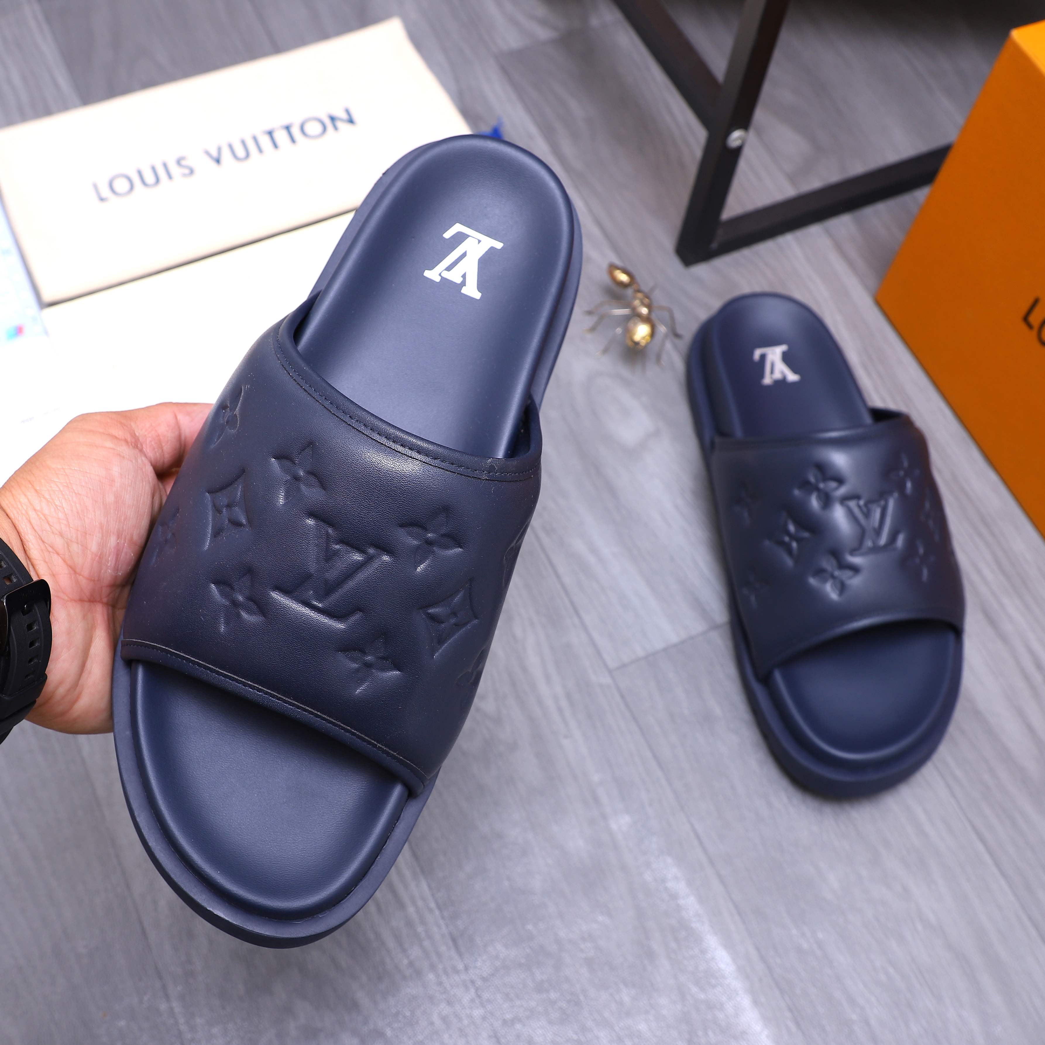 Louis Vuitton Men's Embossed Leather Slide Sandals - Sizes 38-45 6 a1744769199166 0623