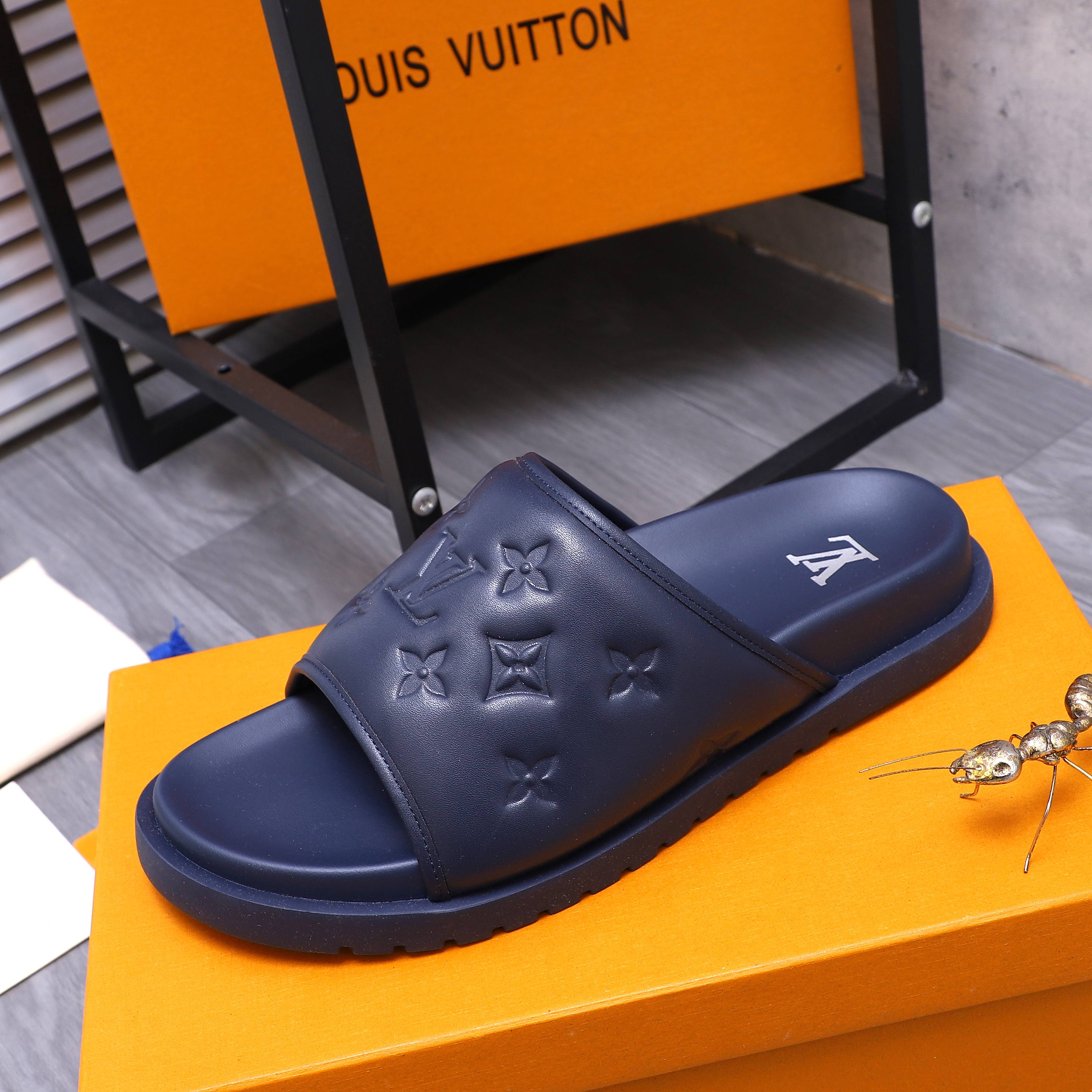 Louis Vuitton Men's Embossed Leather Slide Sandals - Sizes 38-45 7 a1744769200988 8264