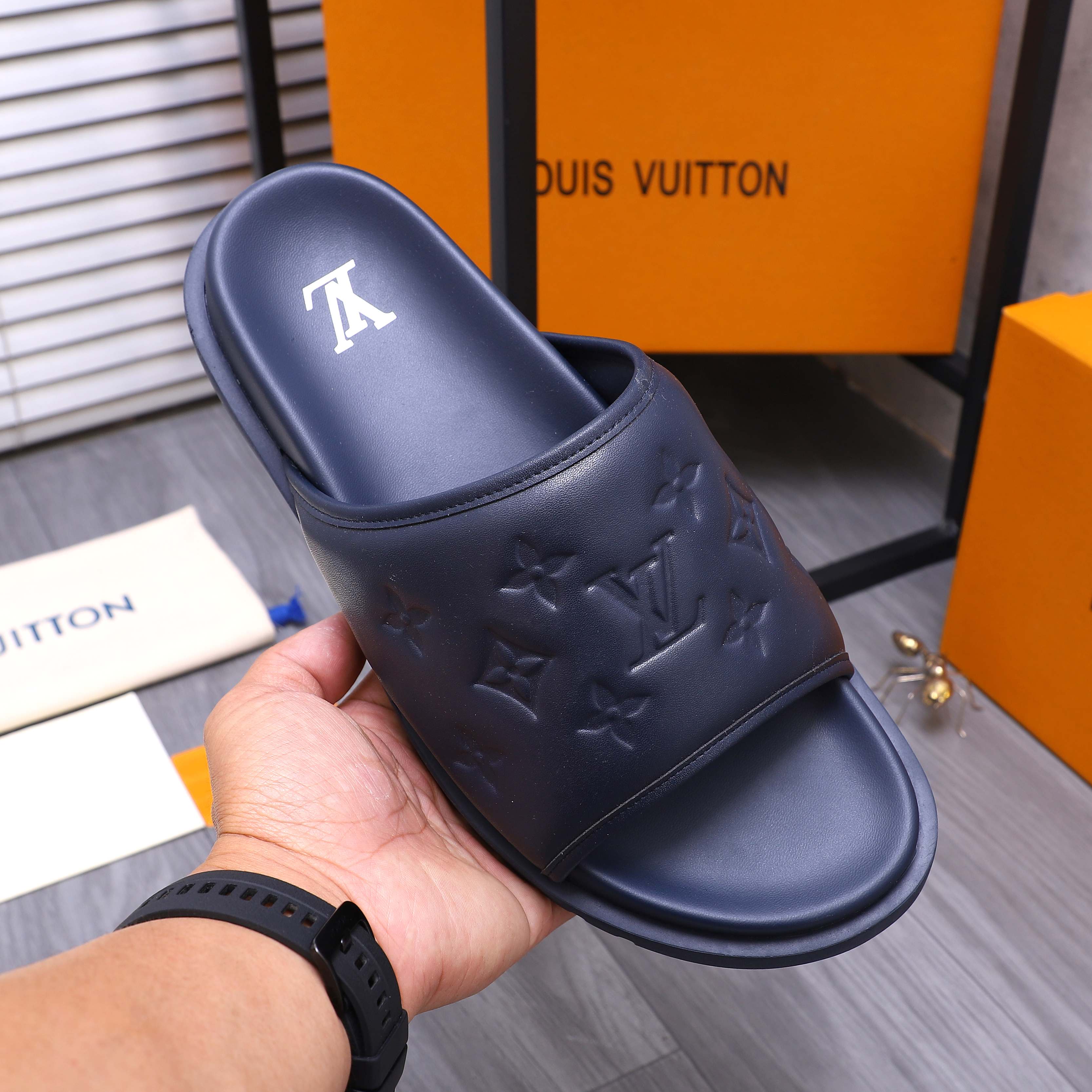 Louis Vuitton Men's Embossed Leather Slide Sandals - Sizes 38-45 8 a1744769201363 5555