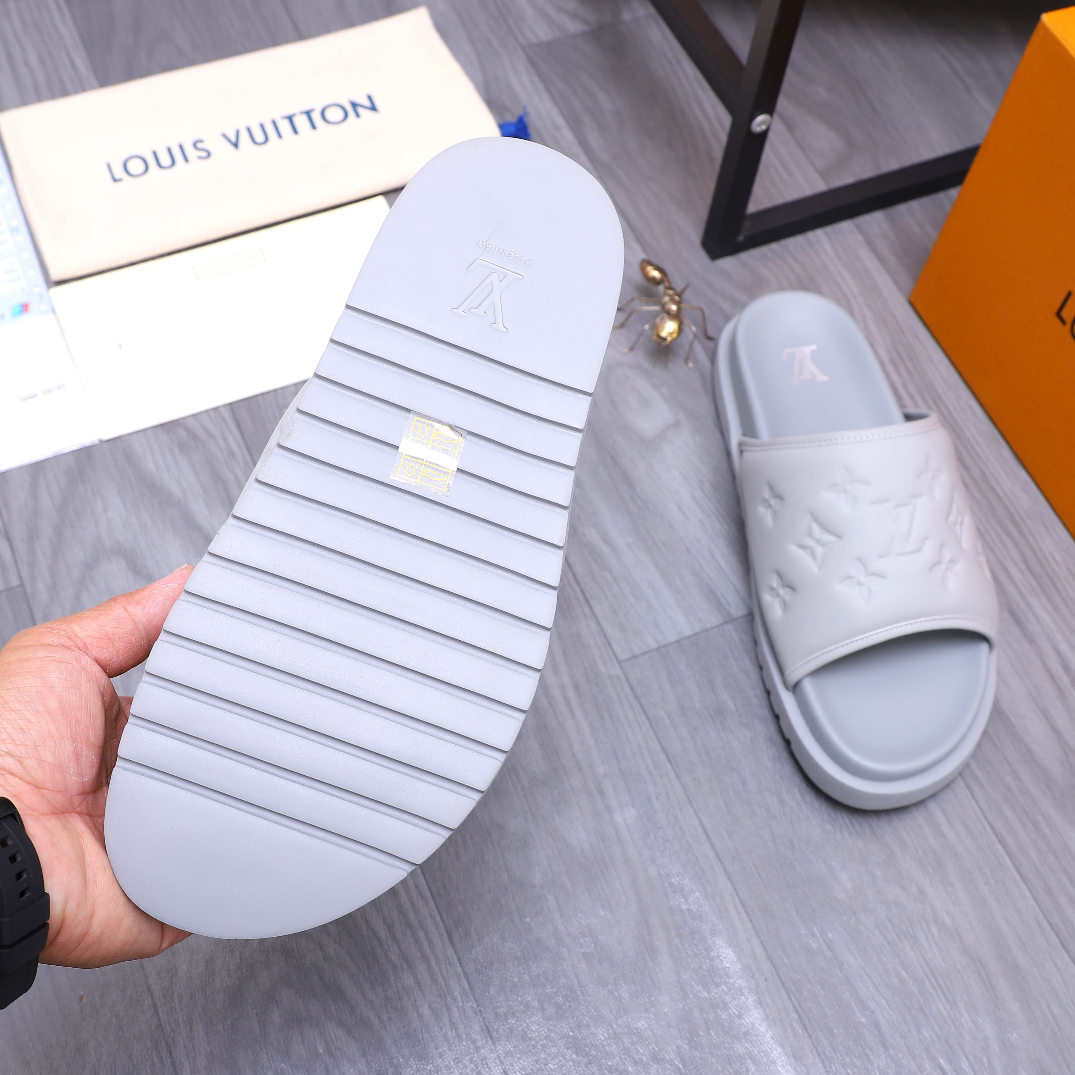 Louis Vuitton Men's Embossed Leather Slide Sandals, Multiple Colors Available 9 a1744769634009 7458