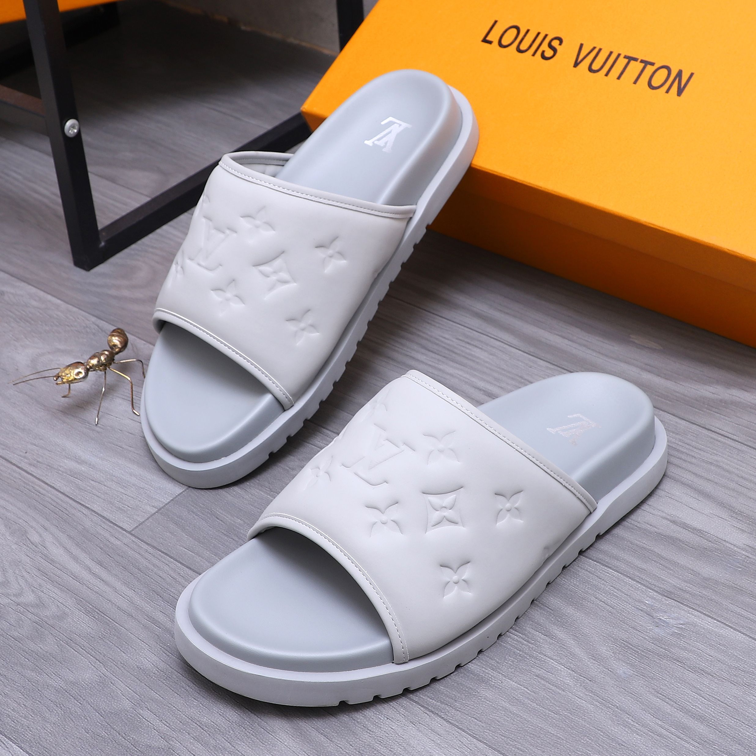 Louis Vuitton Men's Embossed Leather Slide Sandals, Multiple Colors Available 5 a1744769635234 2342