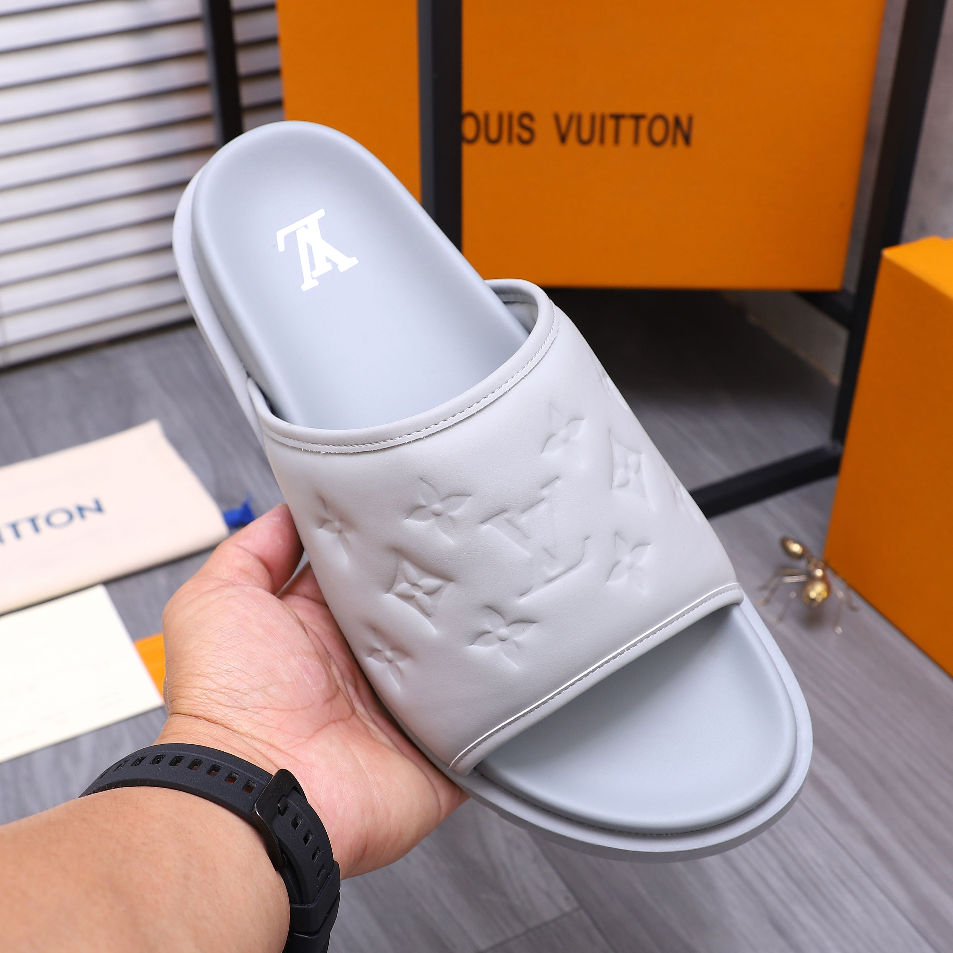Louis Vuitton Men's Embossed Leather Slide Sandals, Multiple Colors Available 8 a1744769635390 2325