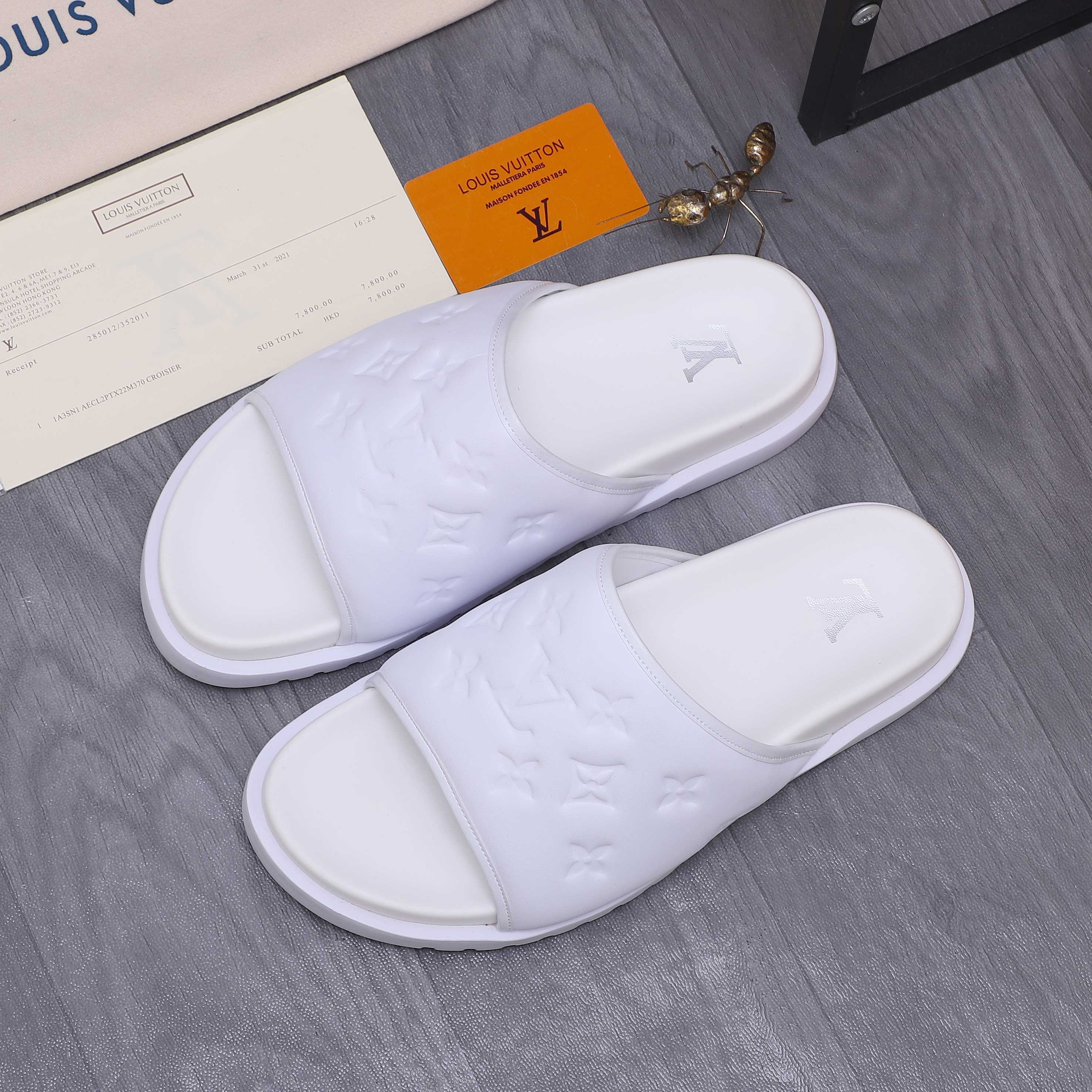 Louis Vuitton Men's Classic Embossed Leather Slides Sandals, Multiple Colors 4 a1744769799883 7054