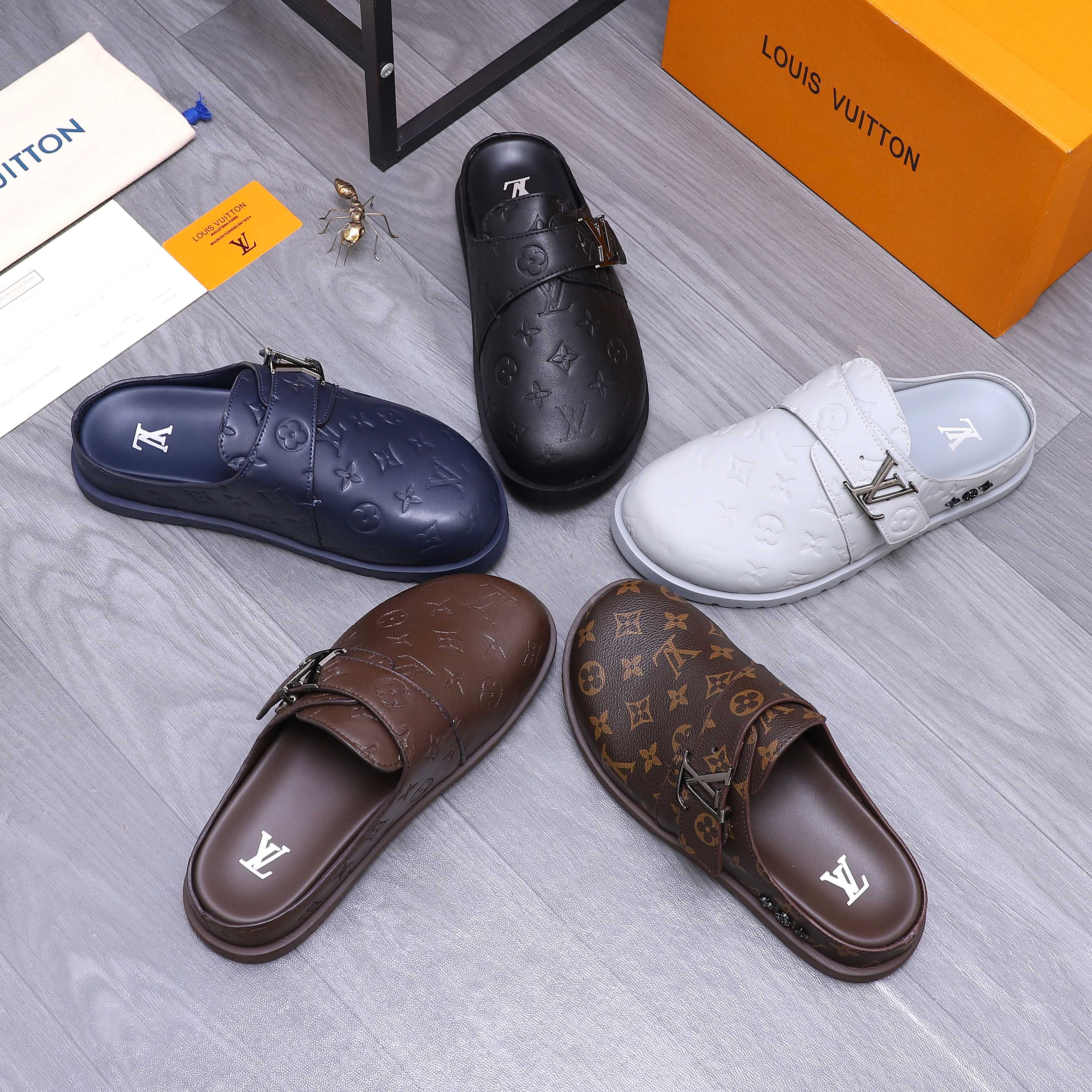 Louis Vuitton Monogram Embossed Leather Mule Sandals | Slip-On Style 1 Louis Vuitton Men's Leather Clogs & Mules, Designer Slip-Ons