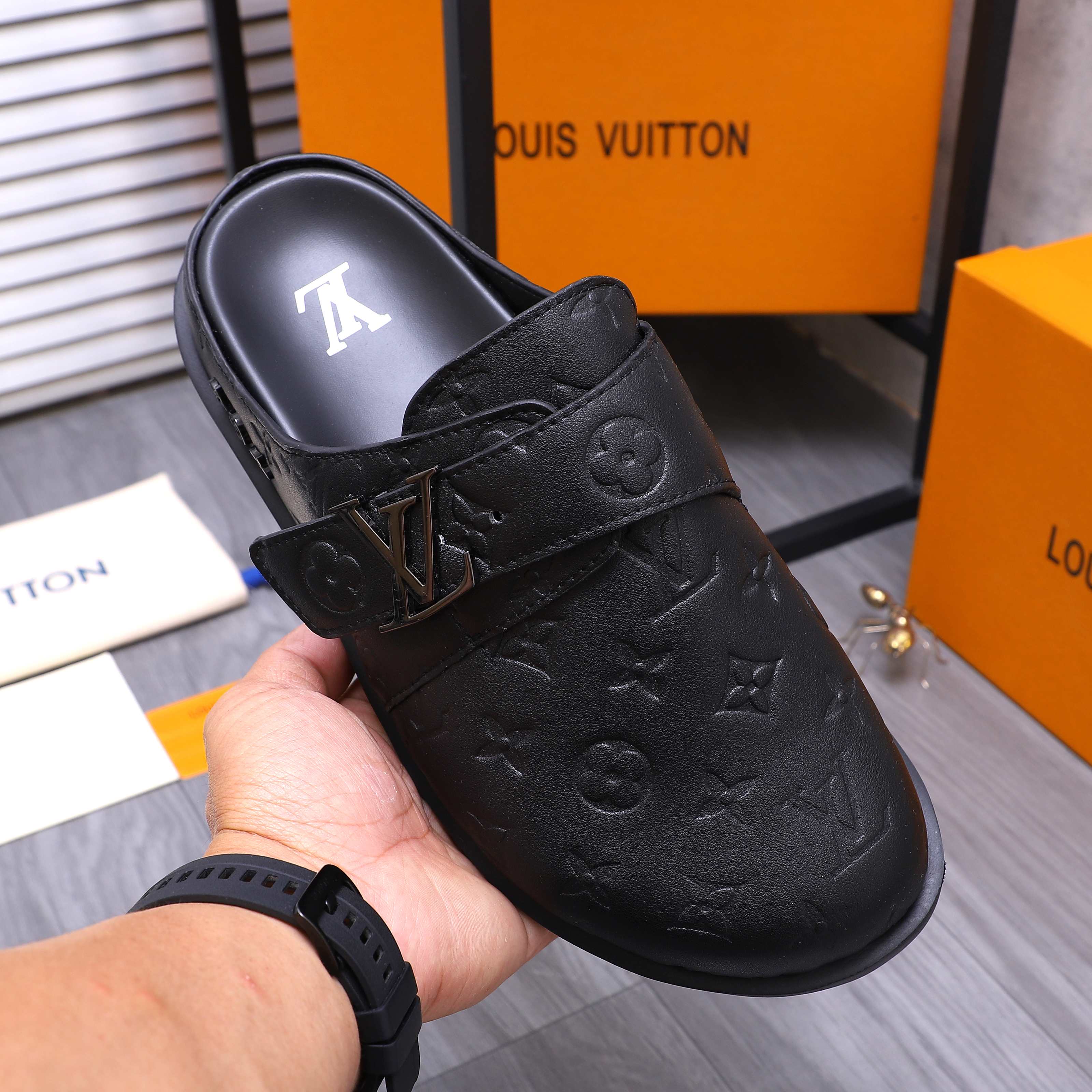 Louis Vuitton Men's Leather Clogs & Mules, Designer Slip-Ons 8 a1744783471882 3574