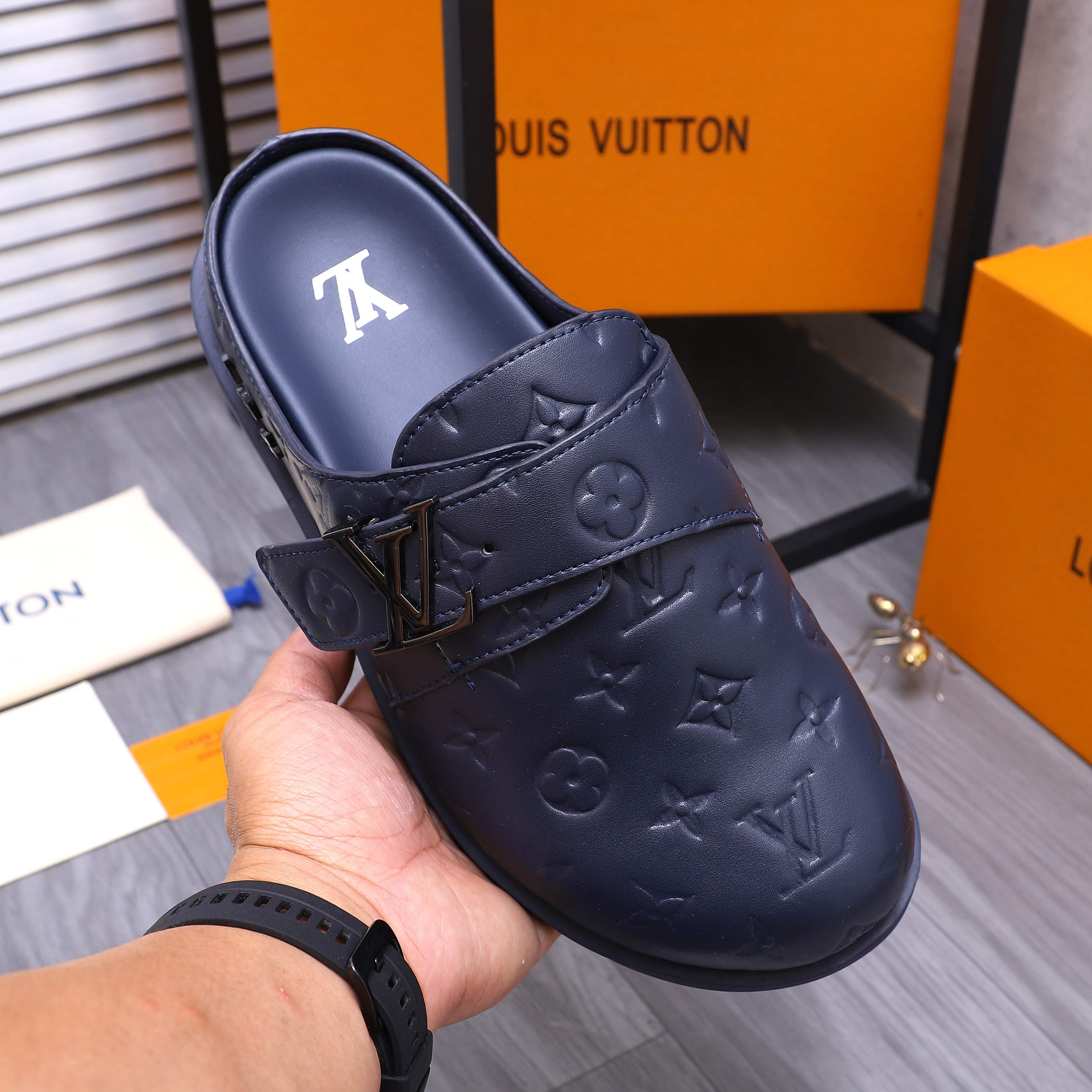 Louis Vuitton Men's Monogram Embossed Leather Mule Slides 8 a1744783660624 7865