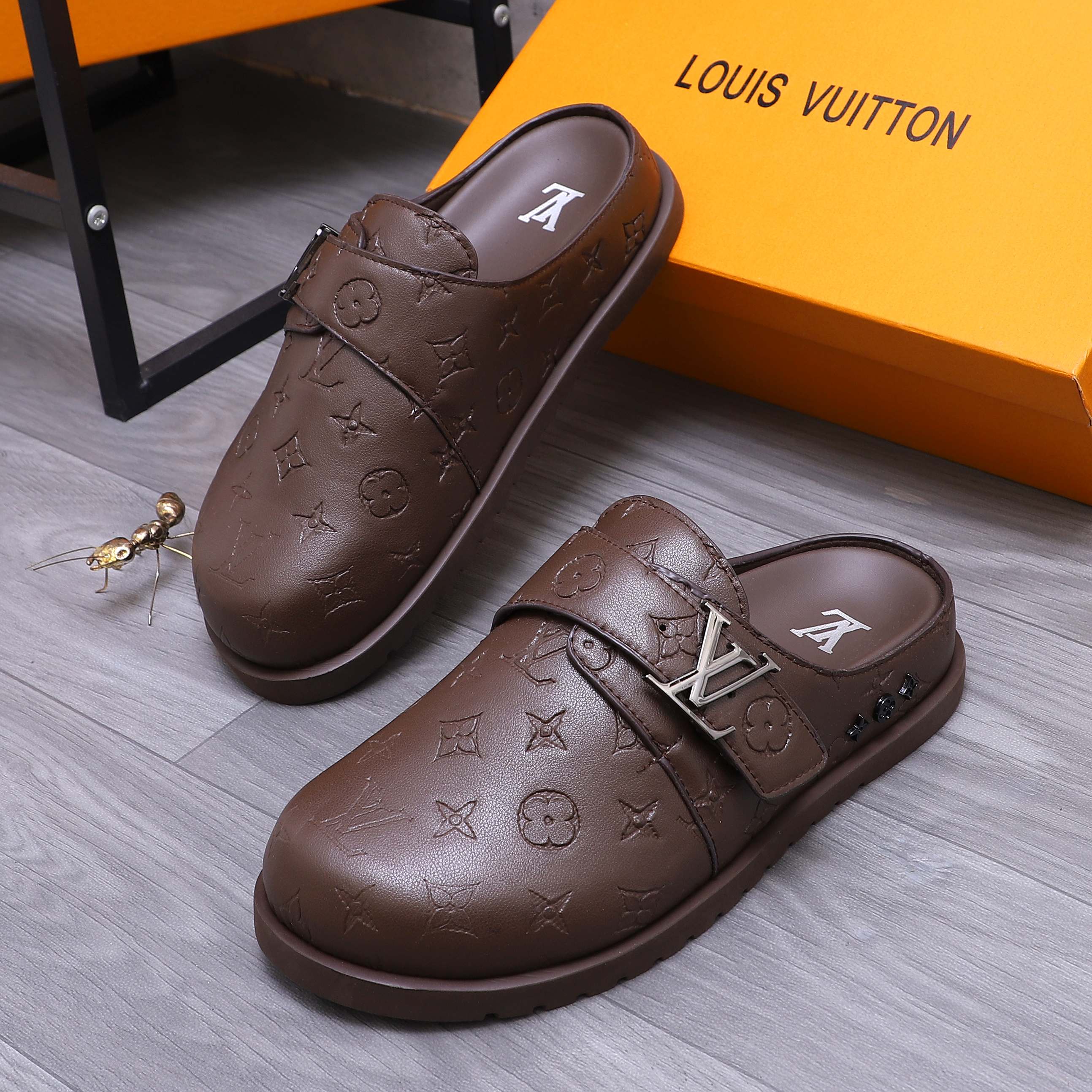 Louis Vuitton Men's Half Slippers, Genuine Leather, Classic Monogram 5 a1744783769772 3758