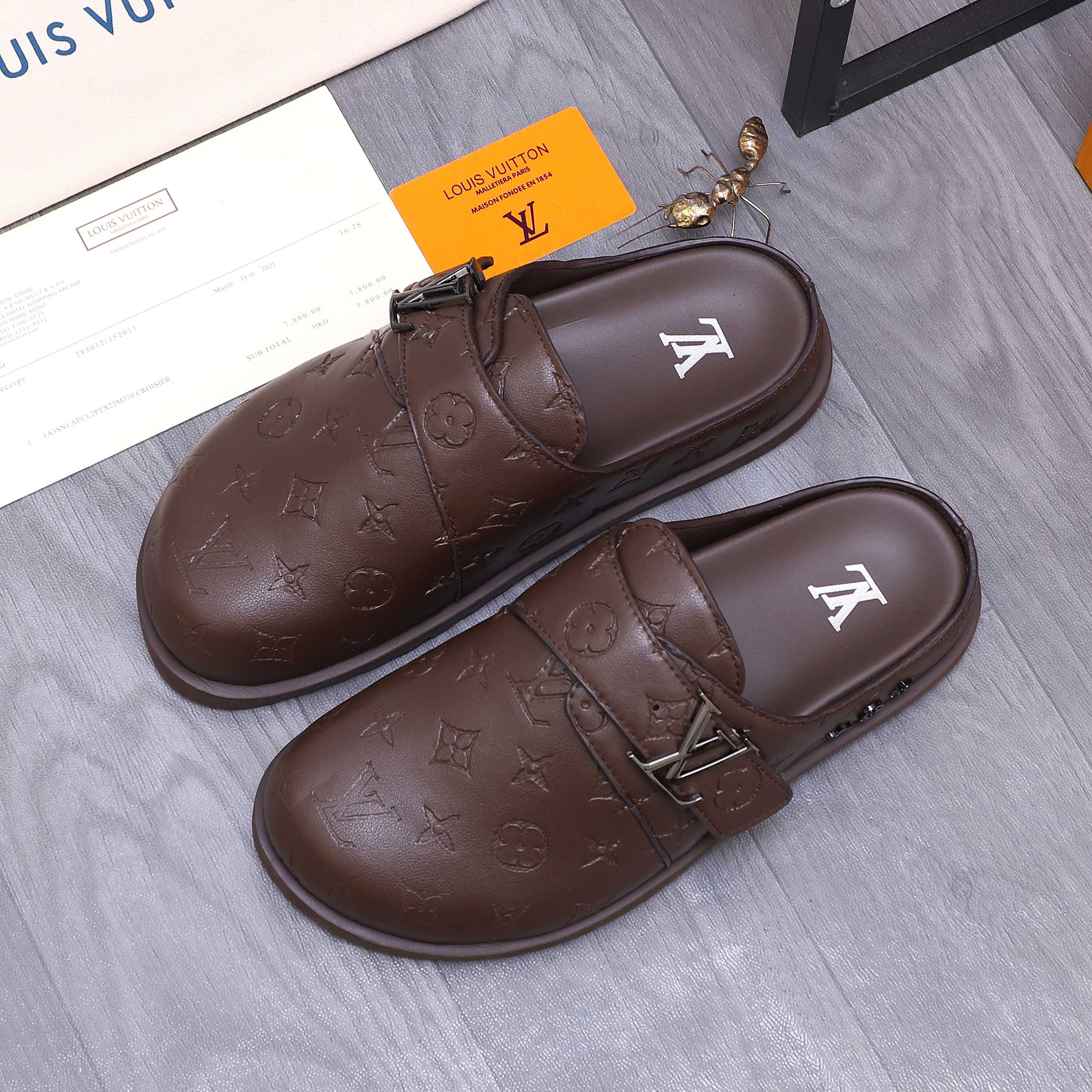 Louis Vuitton Men's Half Slippers, Genuine Leather, Classic Monogram 4 a1744783772041 0838