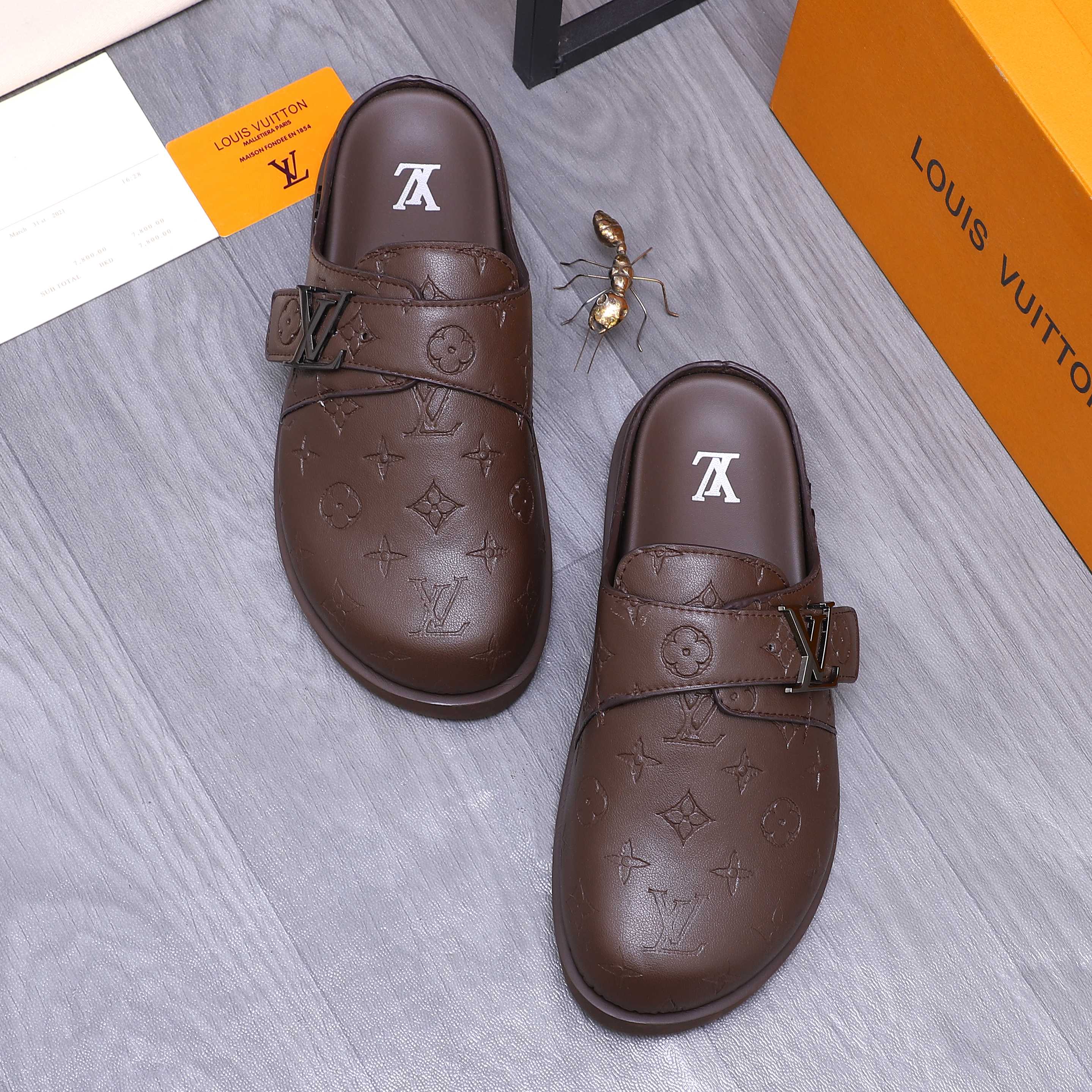 Louis Vuitton Men's Half Slippers, Genuine Leather, Classic Monogram 3 a1744783772120 0301