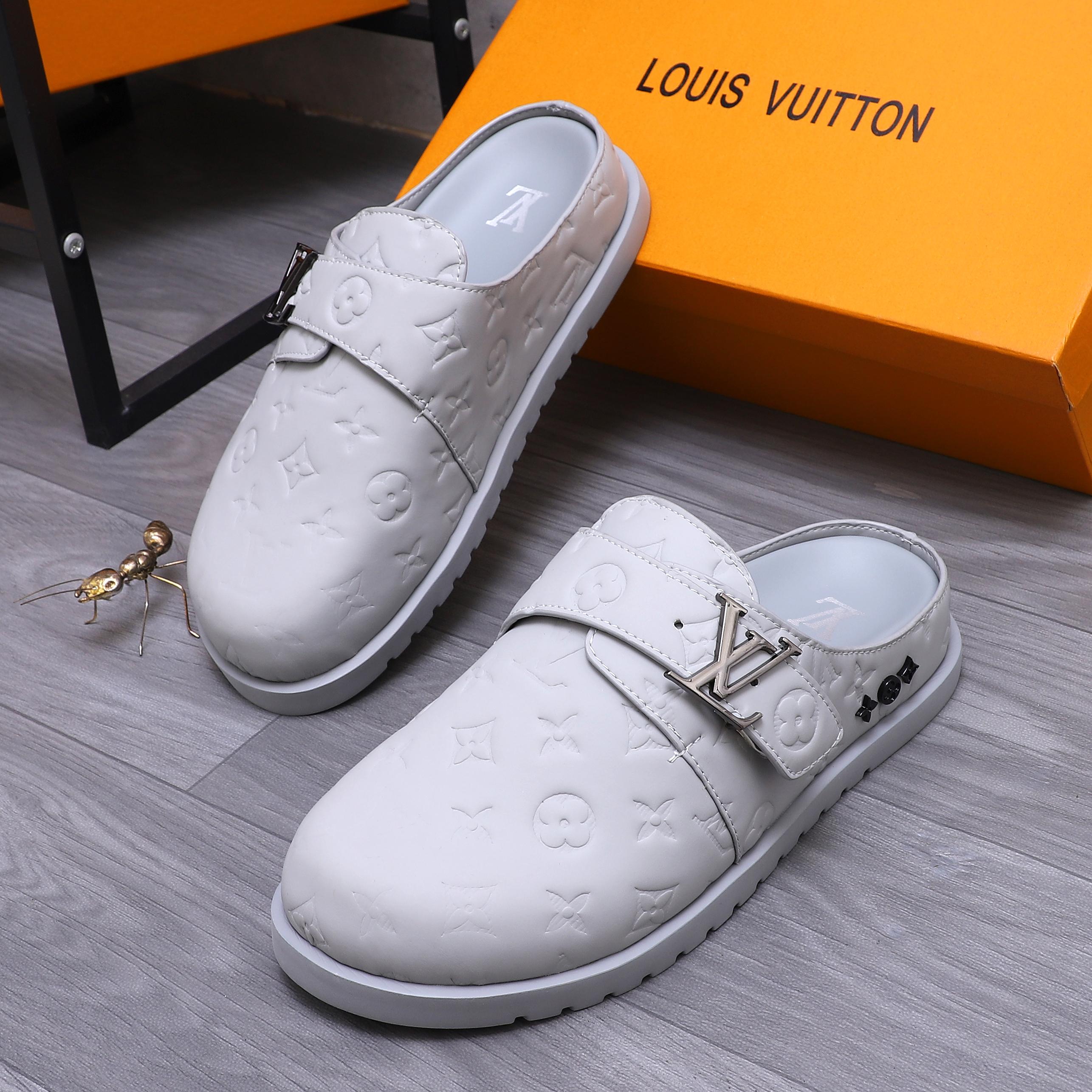 Louis Vuitton Monogram Embossed Leather Mule Sandals | Slip-On Style 5 a1744783873817 5085