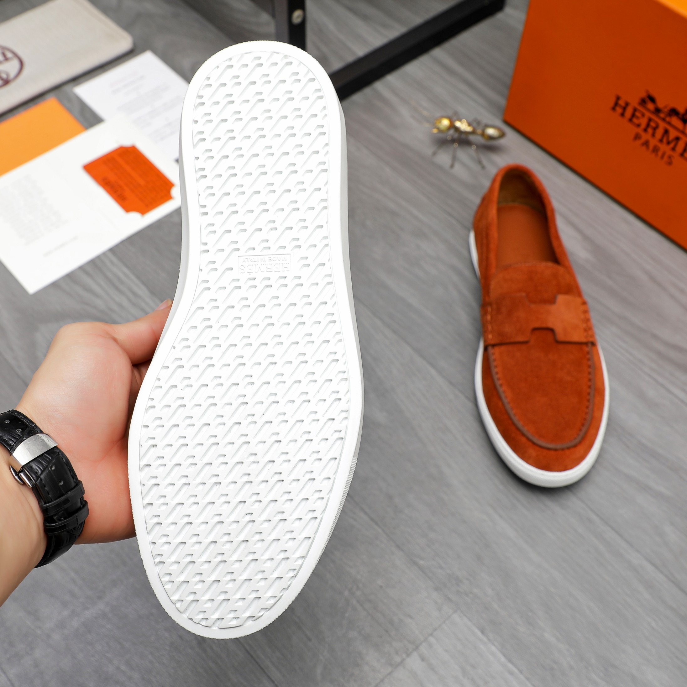 Hermès Men's Leather and Suede Loafers Slip-Ons, Size 39-44 8 a1744789503116 2541