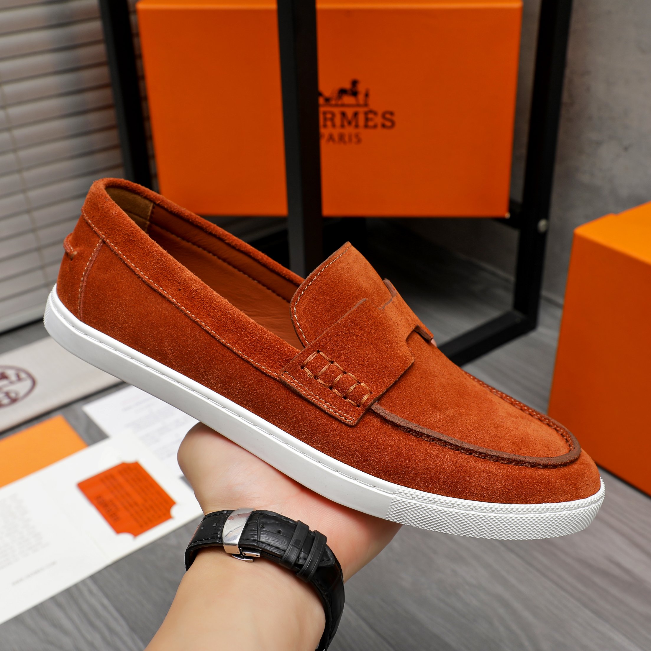 Hermès Men's Leather and Suede Loafers Slip-Ons, Size 39-44 7 a1744789503282 7538
