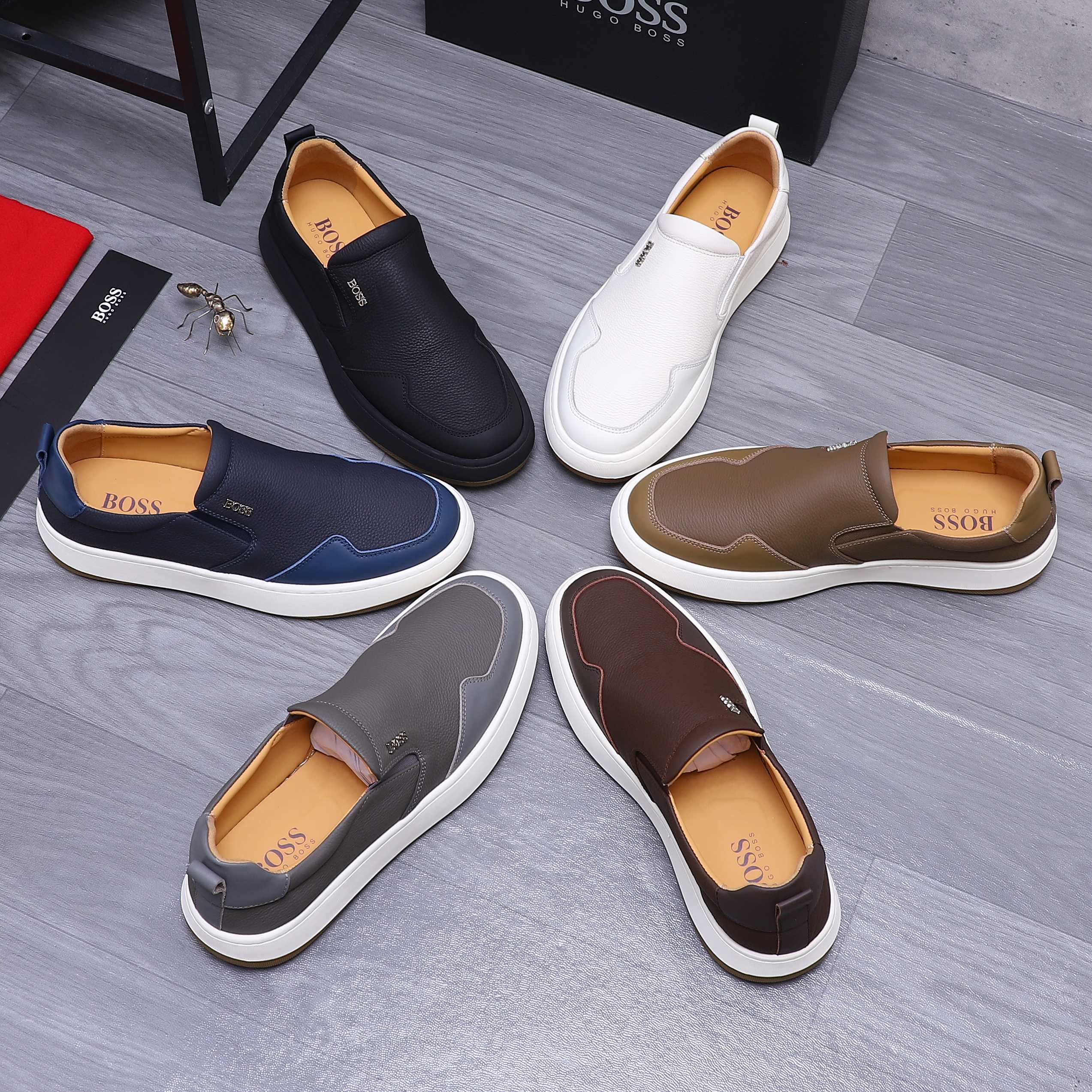 Hugo Boss Men's Leather Slip-On Sneakers Casual Loafers Shoes 1 Hugo Boss Men's Leather Slip-On Sneakers Casual Loafers Shoes