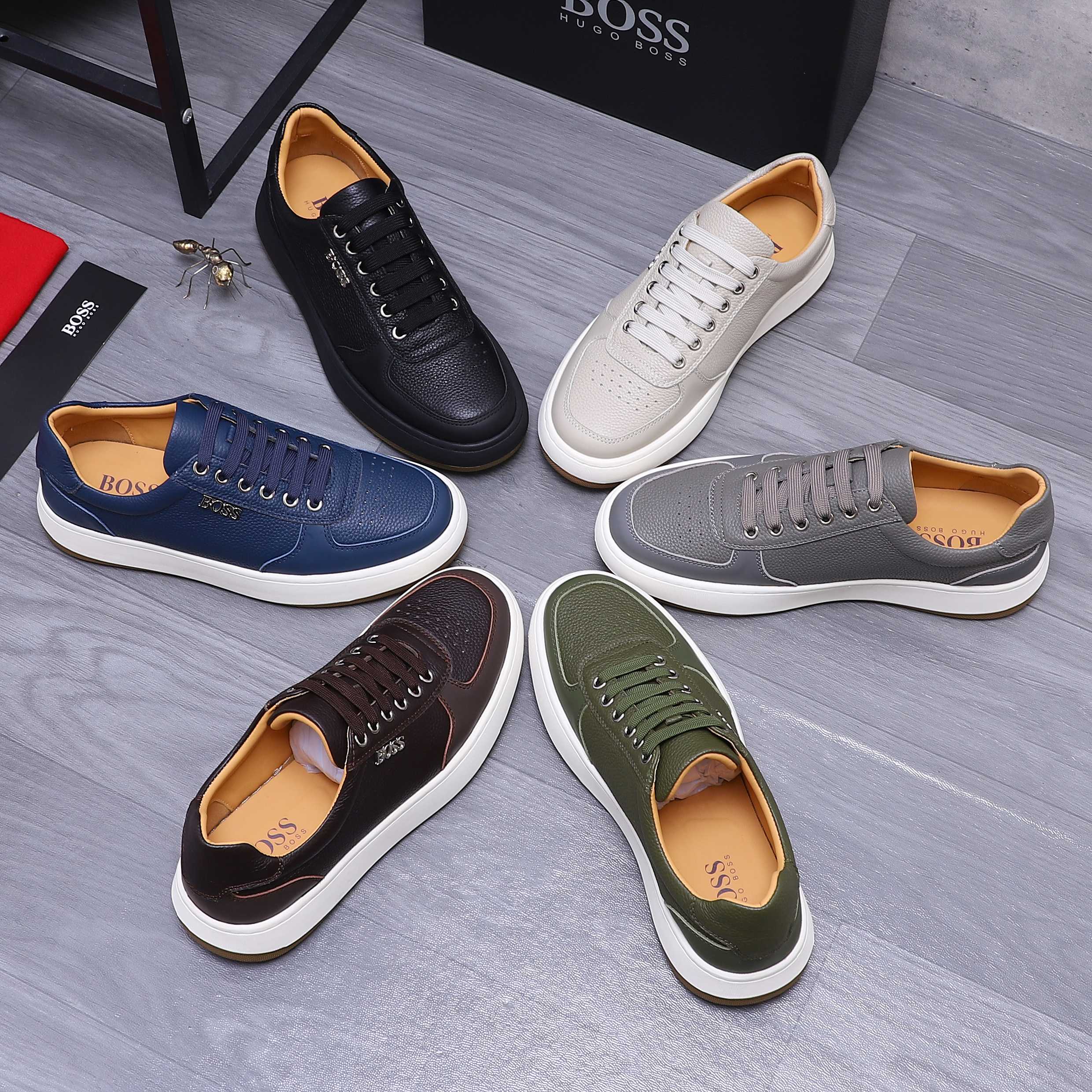 Hugo Boss Men's Leather Lace-Up Sneakers Casual Shoes 1 Hugo Boss Men's Leather Casual Sneakers - Stylish Comfort, Sizes 38-45