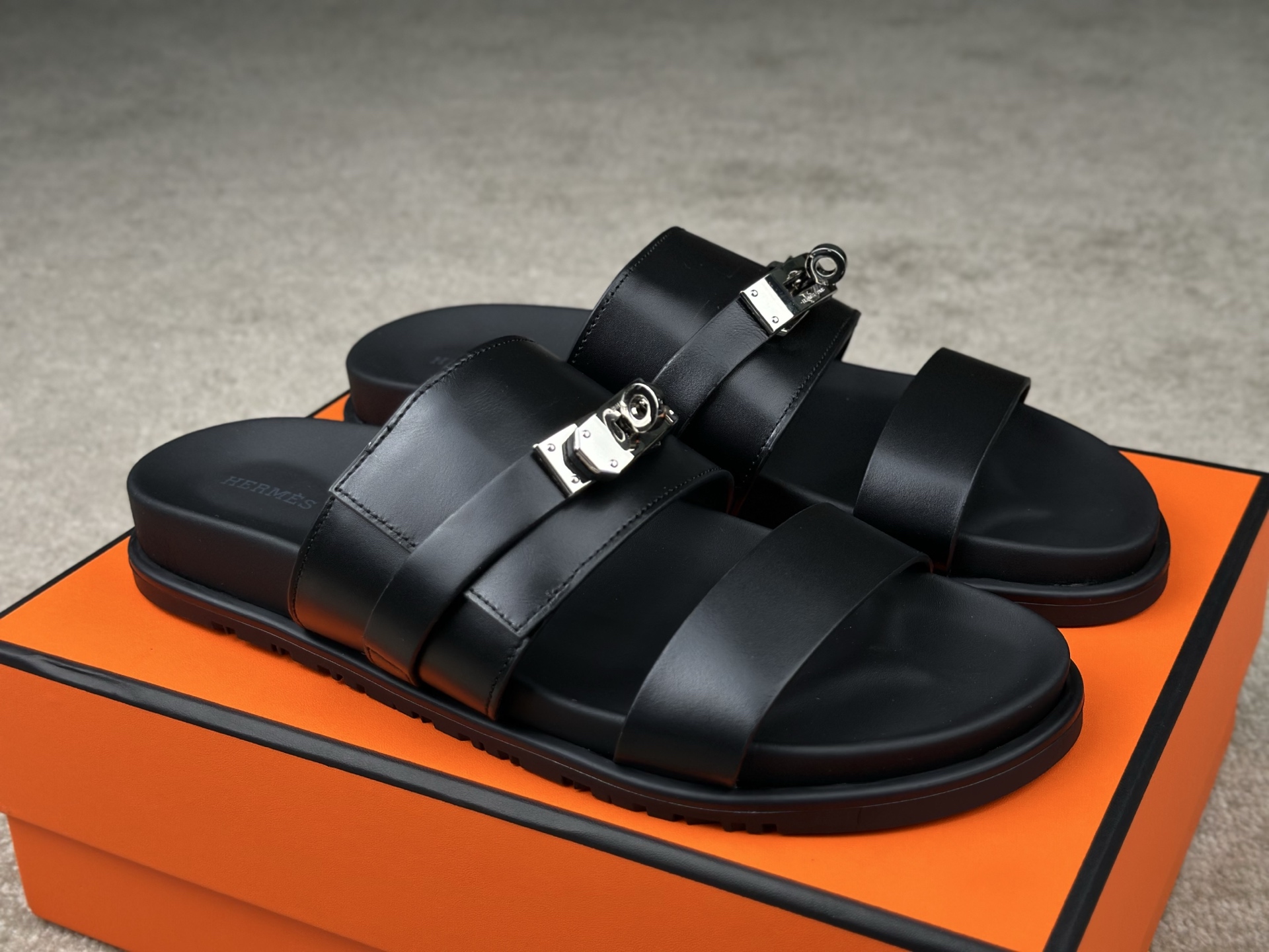 Hermès Jackson Sandals - Black Leather, Silver Hardware | Sizes 38-47 1 i1741412905966 7028 0 0