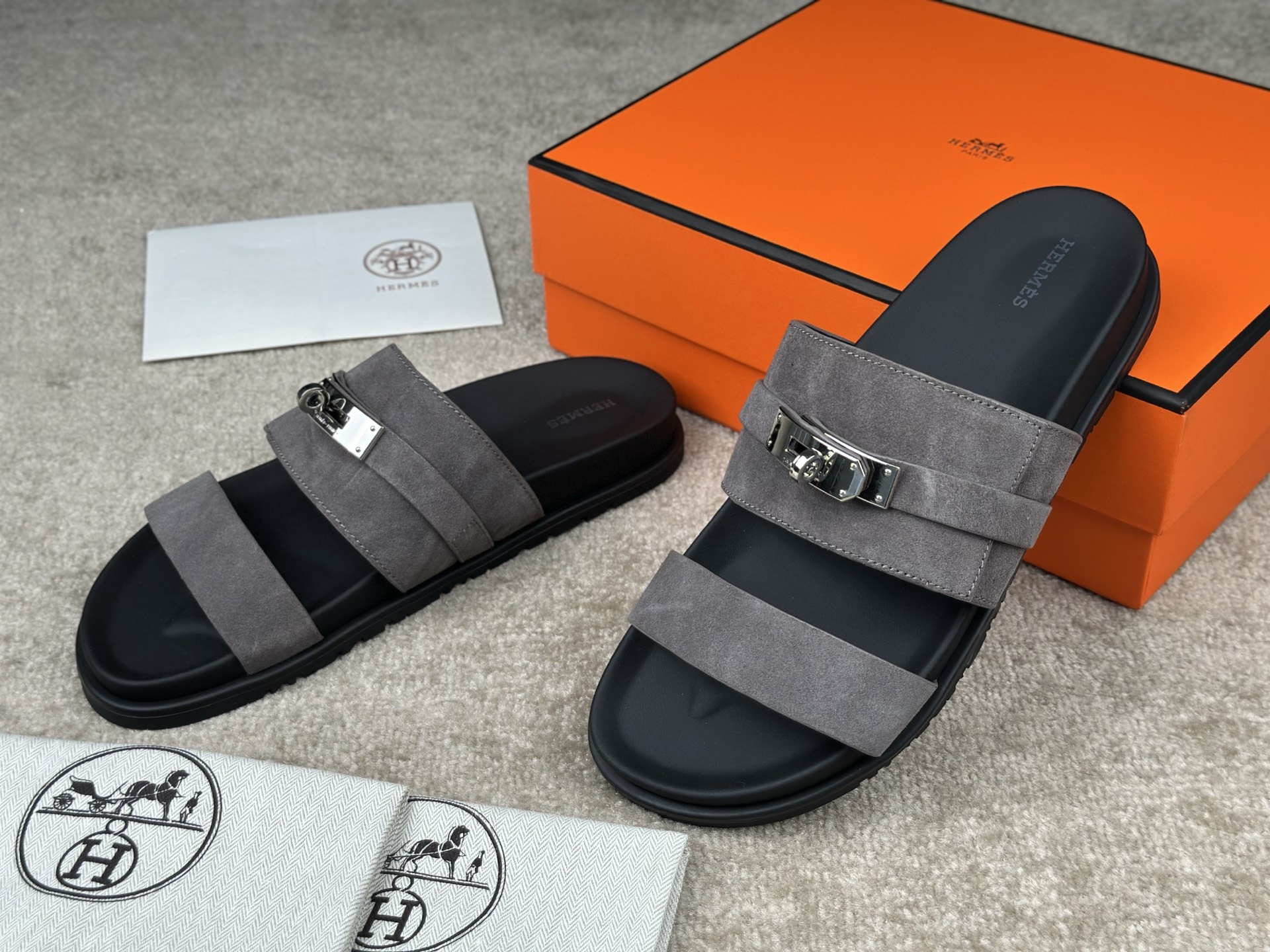 Hermès Jackson Sandal - Gray Suede Leather with Palladium-Plated Hardware 3 i1741413603565 886 0 1