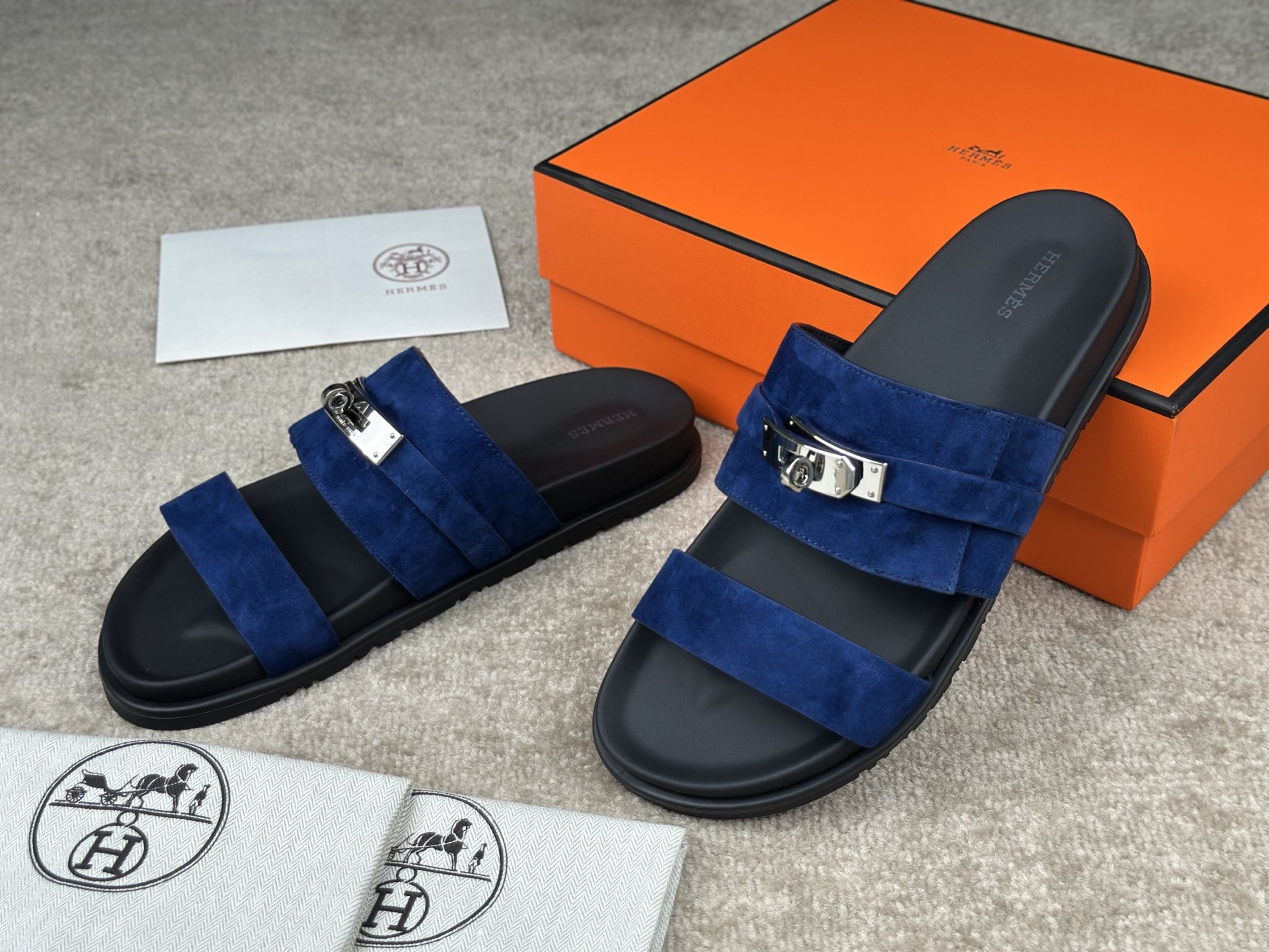 Hermès Jackson Sandals: Luxurious Blue Suede Slides with Signature Buckle 4 i1741413710566 704 0 1