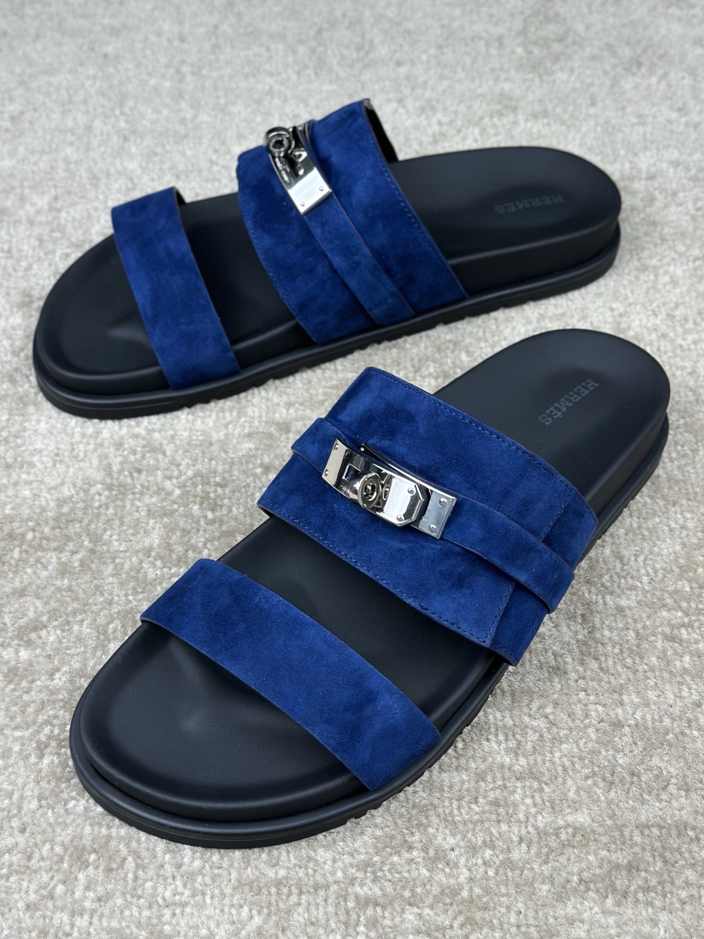 Hermès Jackson Sandals: Luxurious Blue Suede Slides with Signature Buckle 5 i1741413711226 3460 0 4