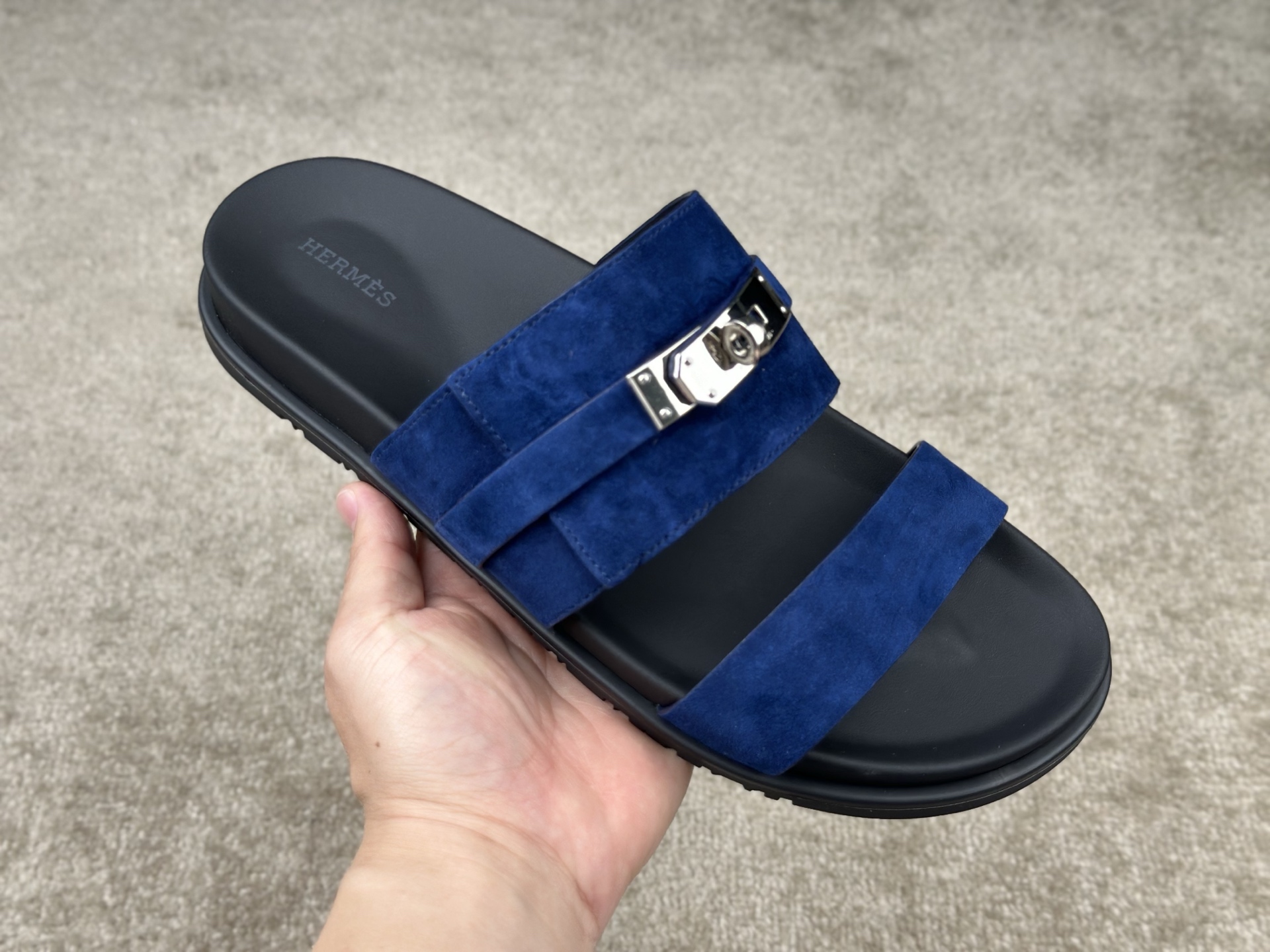 Hermès Jackson Sandals: Luxurious Blue Suede Slides with Signature Buckle 6 i1741413711283 6760 0 5