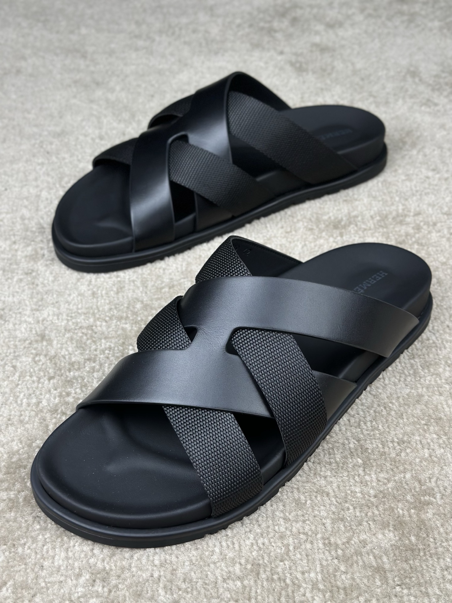 Hermes Kazimir Sandals - Stylish Black Leather Cross Strap Summer Slides 6 i1741413787050 9034 0 5