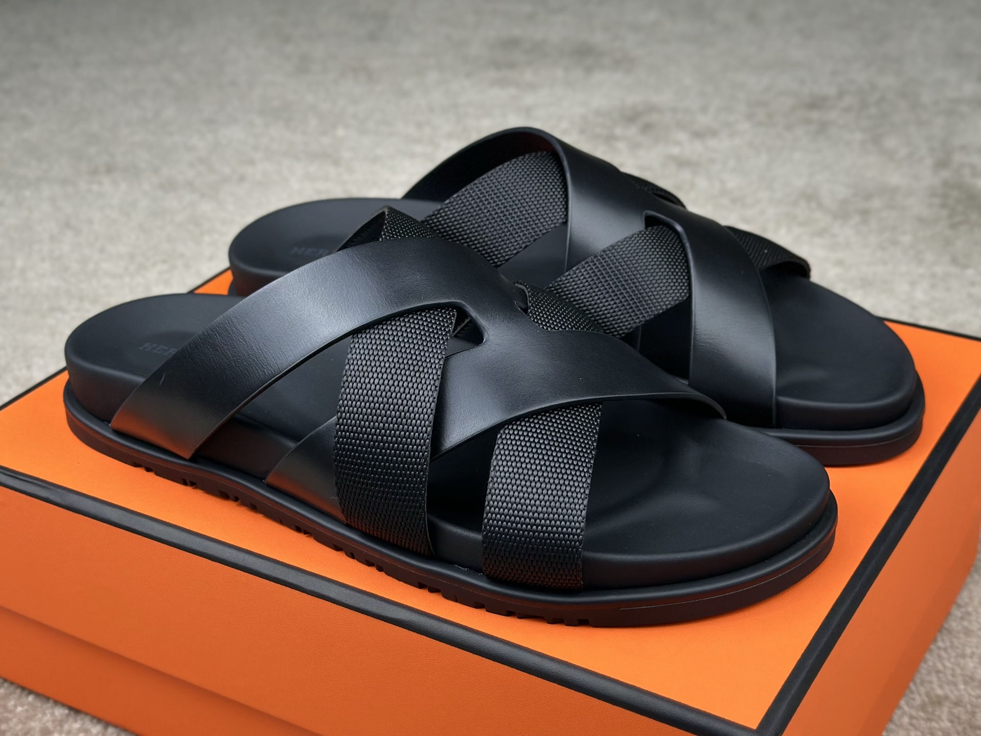 Hermes Kazimir Sandals - Stylish Black Leather Cross Strap Summer Slides 2 i1741413787133 5563 0 1