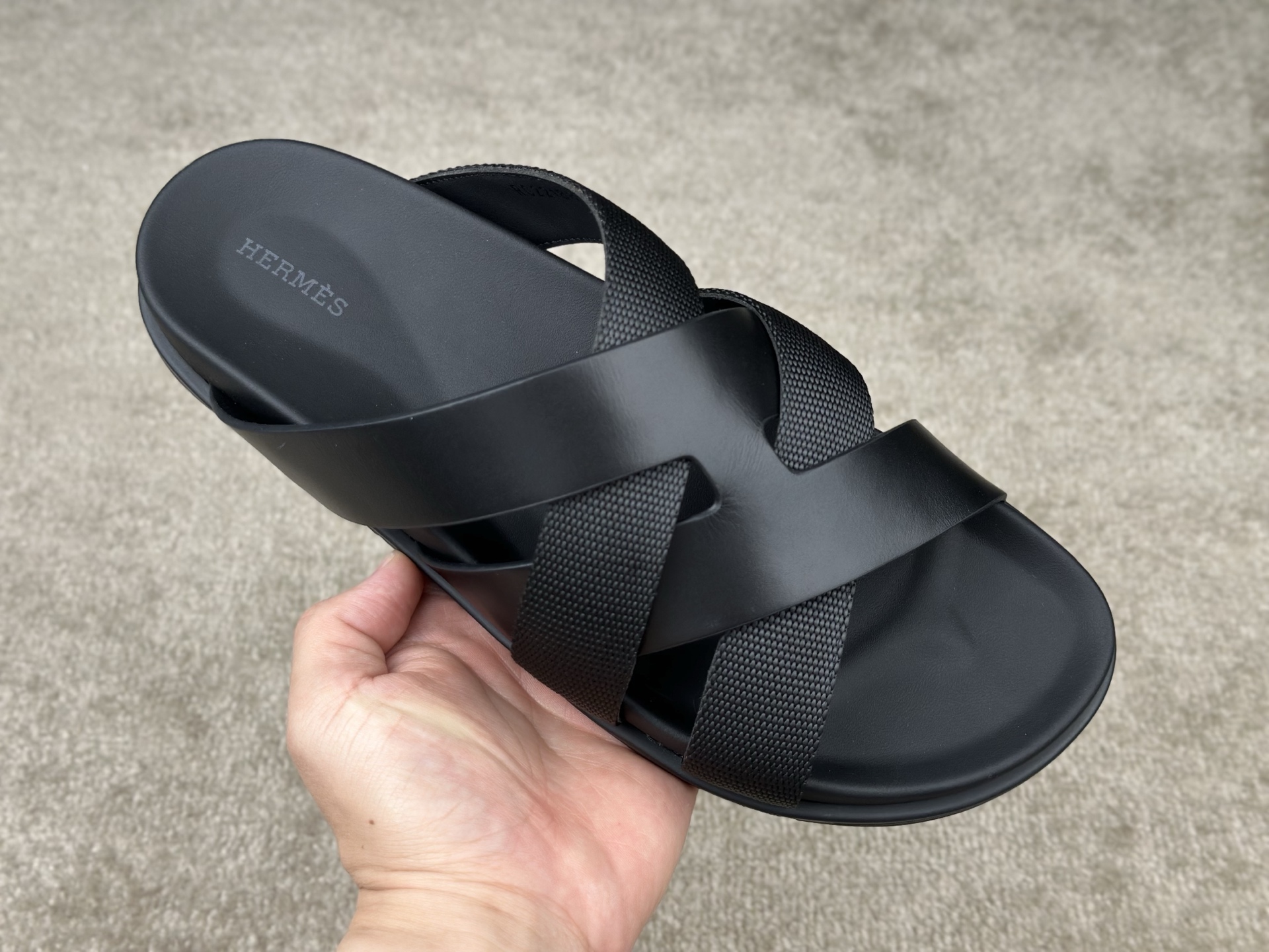 Hermes Kazimir Sandals - Stylish Black Leather Cross Strap Summer Slides 7 i1741413787145 3387 0 6
