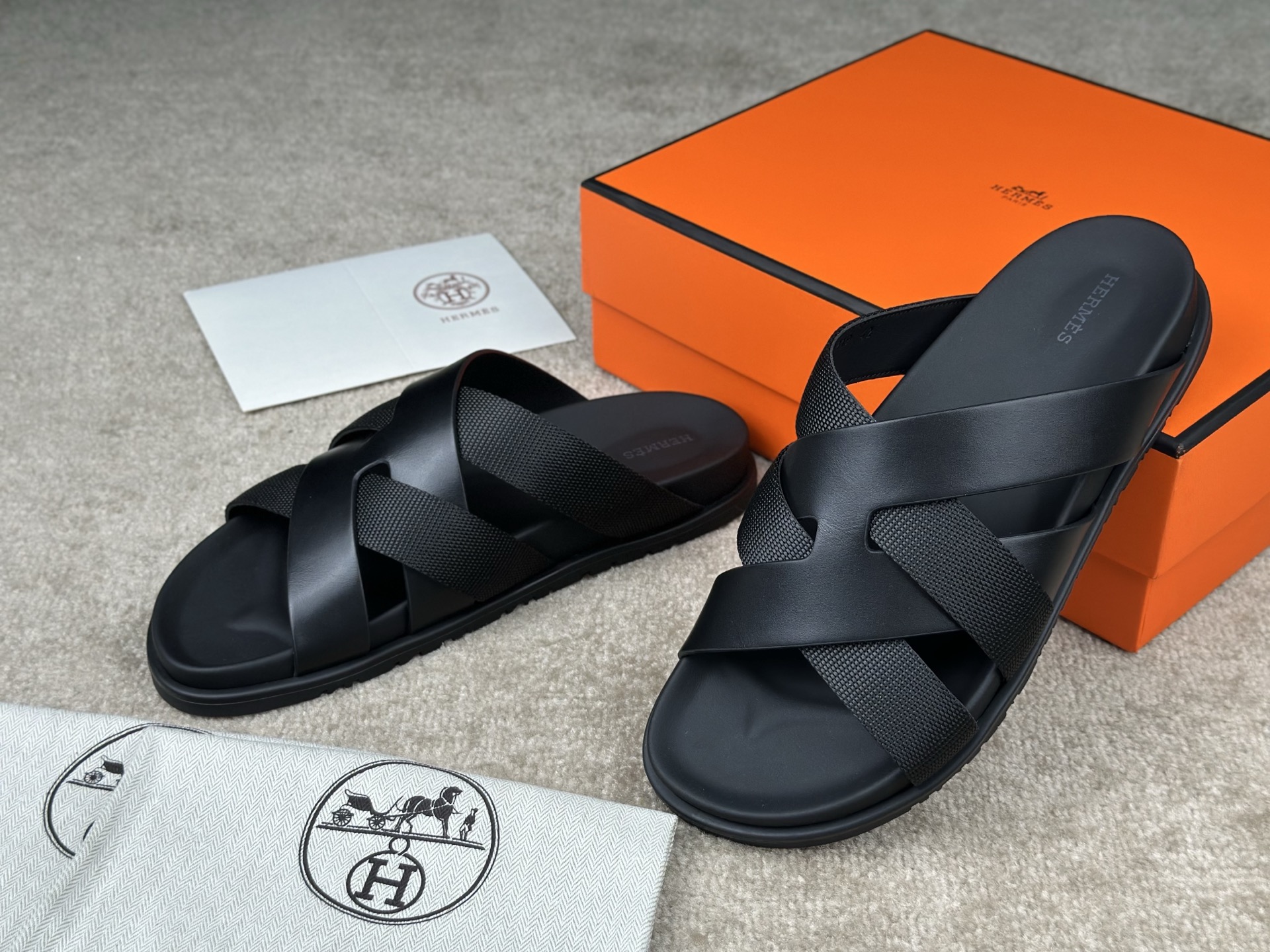 Hermes Kazimir Sandals - Stylish Black Leather Cross Strap Summer Slides 4 i1741413788048 8770 0 3