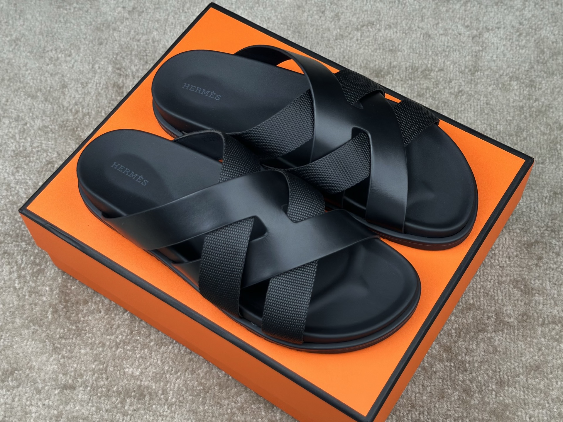 Hermes Kazimir Sandals - Stylish Black Leather Cross Strap Summer Slides 3 i1741413788081 9502 0 2