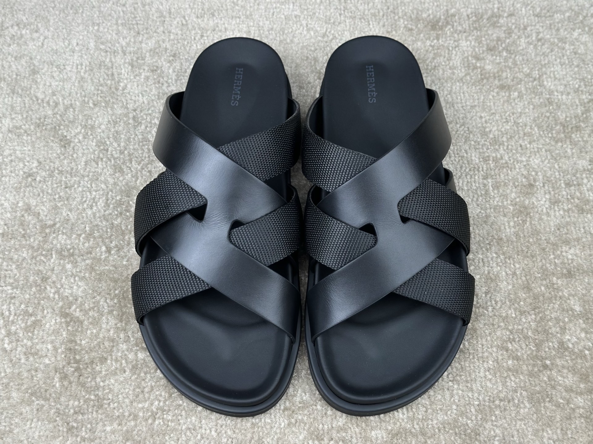 Hermes Kazimir Sandals - Stylish Black Leather Cross Strap Summer Slides 5 i1741413788096 8430 0 4