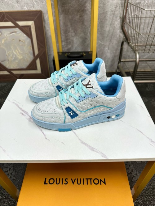 Louis Vuitton Trainer Sneaker Damier Leather Casual Shoes,Blue, Size 39-44 1 Louis Vuitton Trainer Sneaker Damier Leather Casual Shoes,Blue, Size 39-44