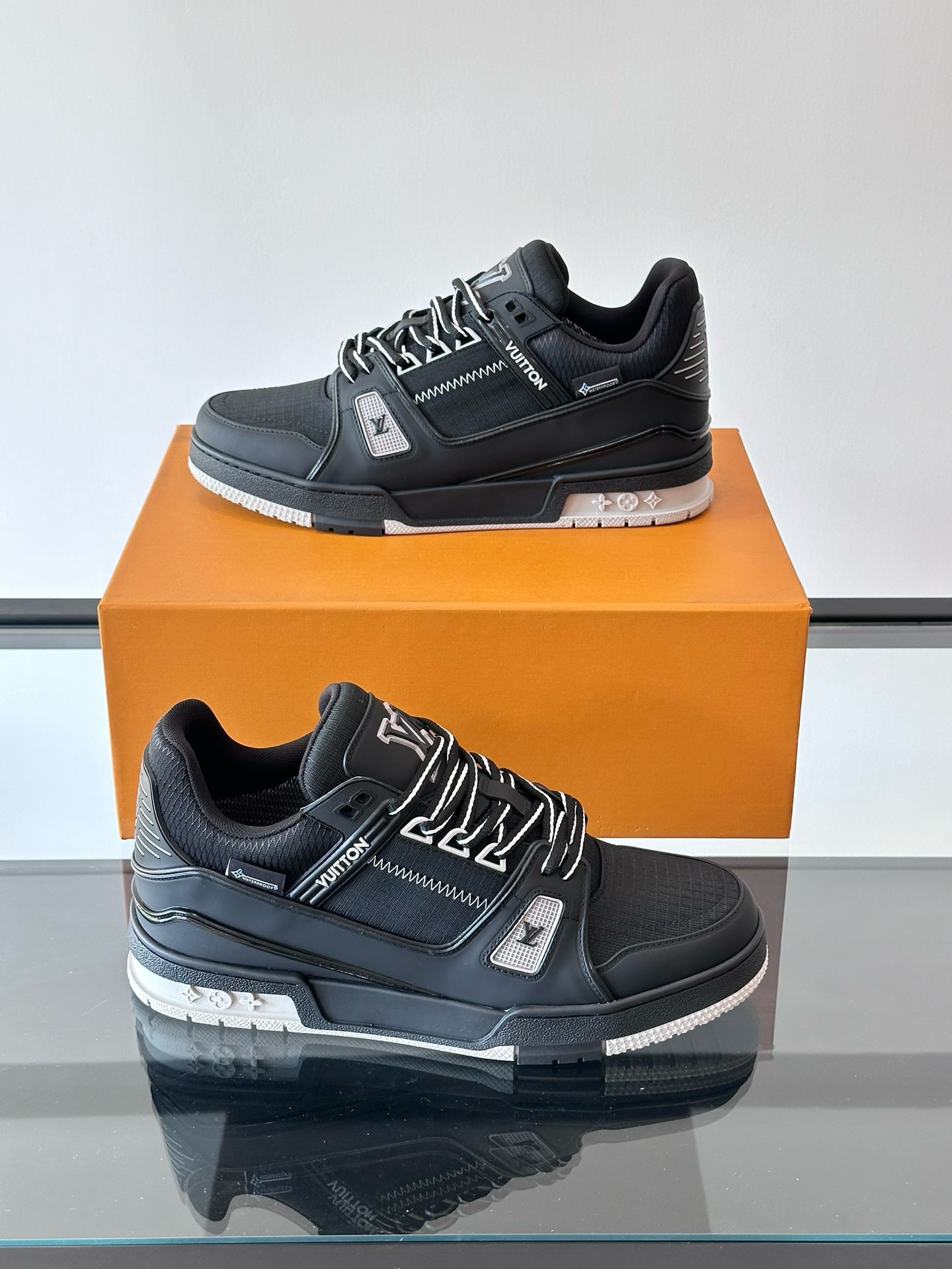 Louis Vuitton Trainer Sneaker Damier Leather Black, Monogram Flowers Outsole 5 i1734405396 1074 6