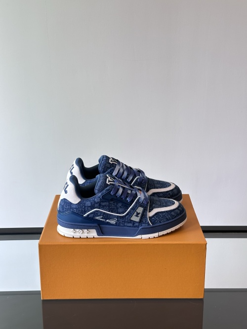 Louis Vuitton Trainer Sneaker in Damier-Embossed Leather, Blue, Low Top 1 Louis Vuitton Trainer Sneaker in Damier-Embossed Leather, Blue, Low Top