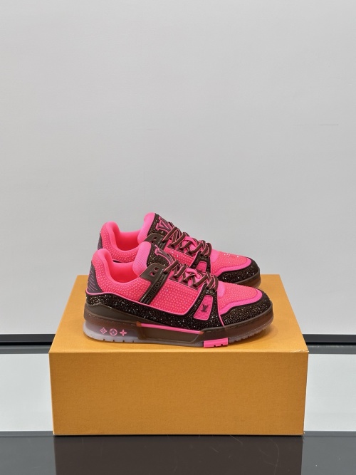 Louis Vuitton Trainer Sneaker Pink Damier-embossed Leather Casual Shoes 1 Louis Vuitton Trainer Sneaker Pink Damier-embossed Leather Casual Shoes