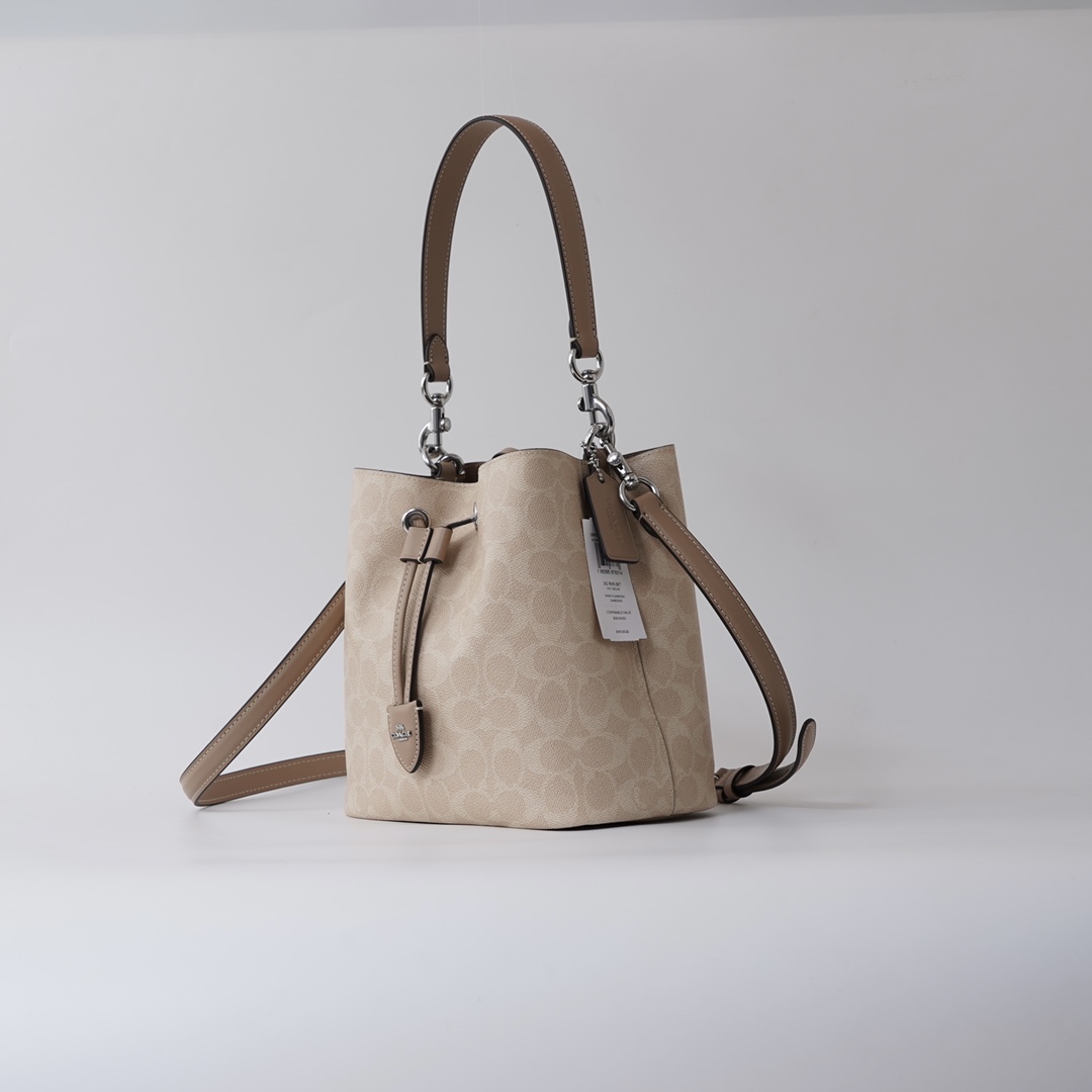 Coach 纯 Coach 蔻驰 CBH07 Rowan系列抽绳单肩斜挎水桶包 子母包 老花配牛皮材质