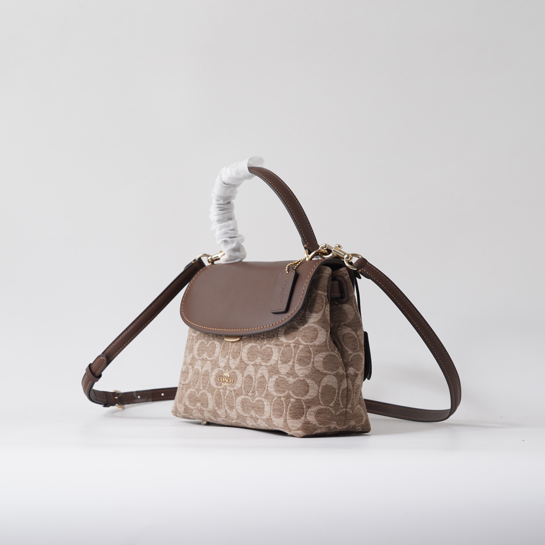 Coach 纯 COACH蔻驰 CDB08 Emory系列奥莱款女士老花 手提包 斜挎包，老花织物料配牛皮材质