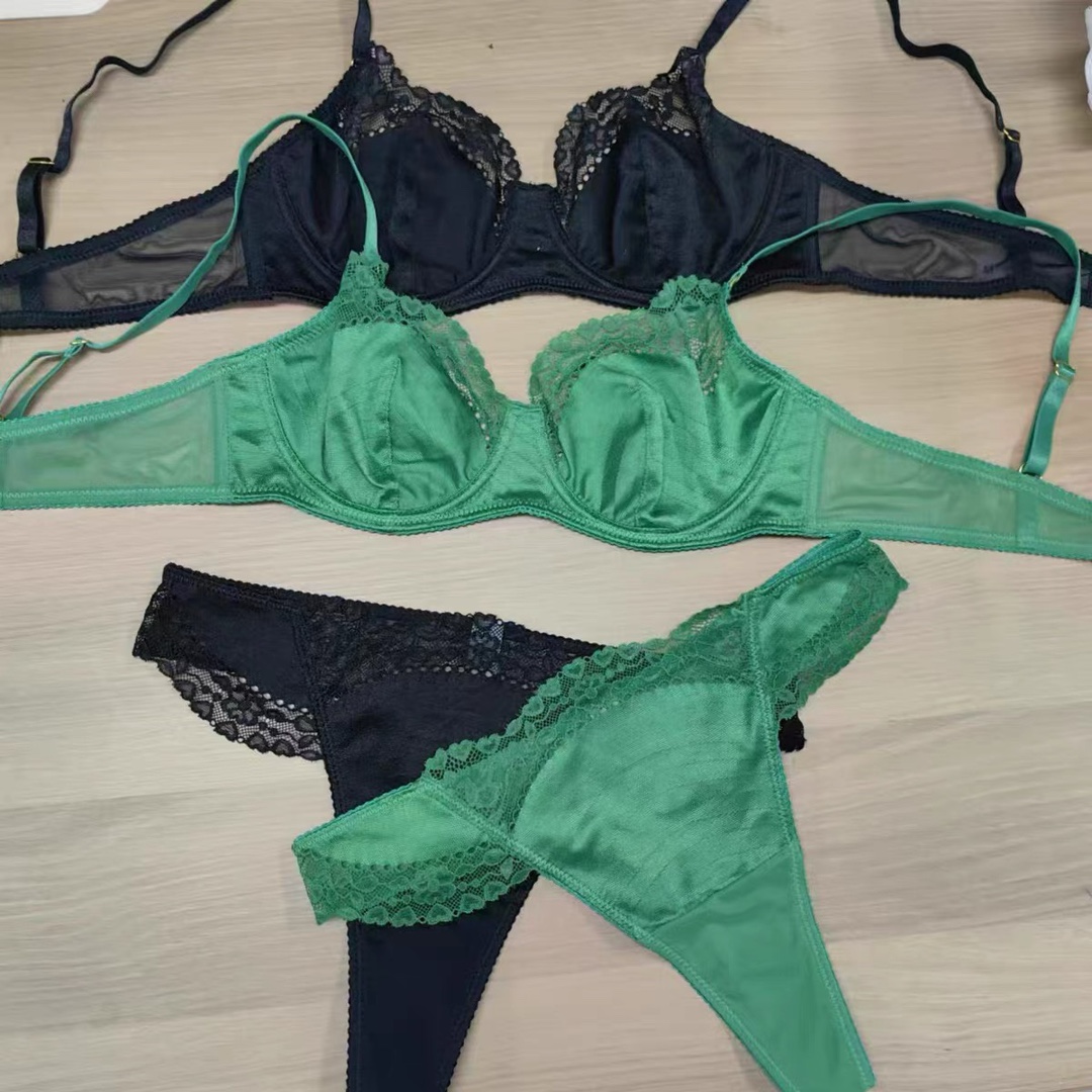 Women's Sexy Lace Lingerie Set - Sheer Bra and Panty Set - Green 5 i1724373745 5558 3