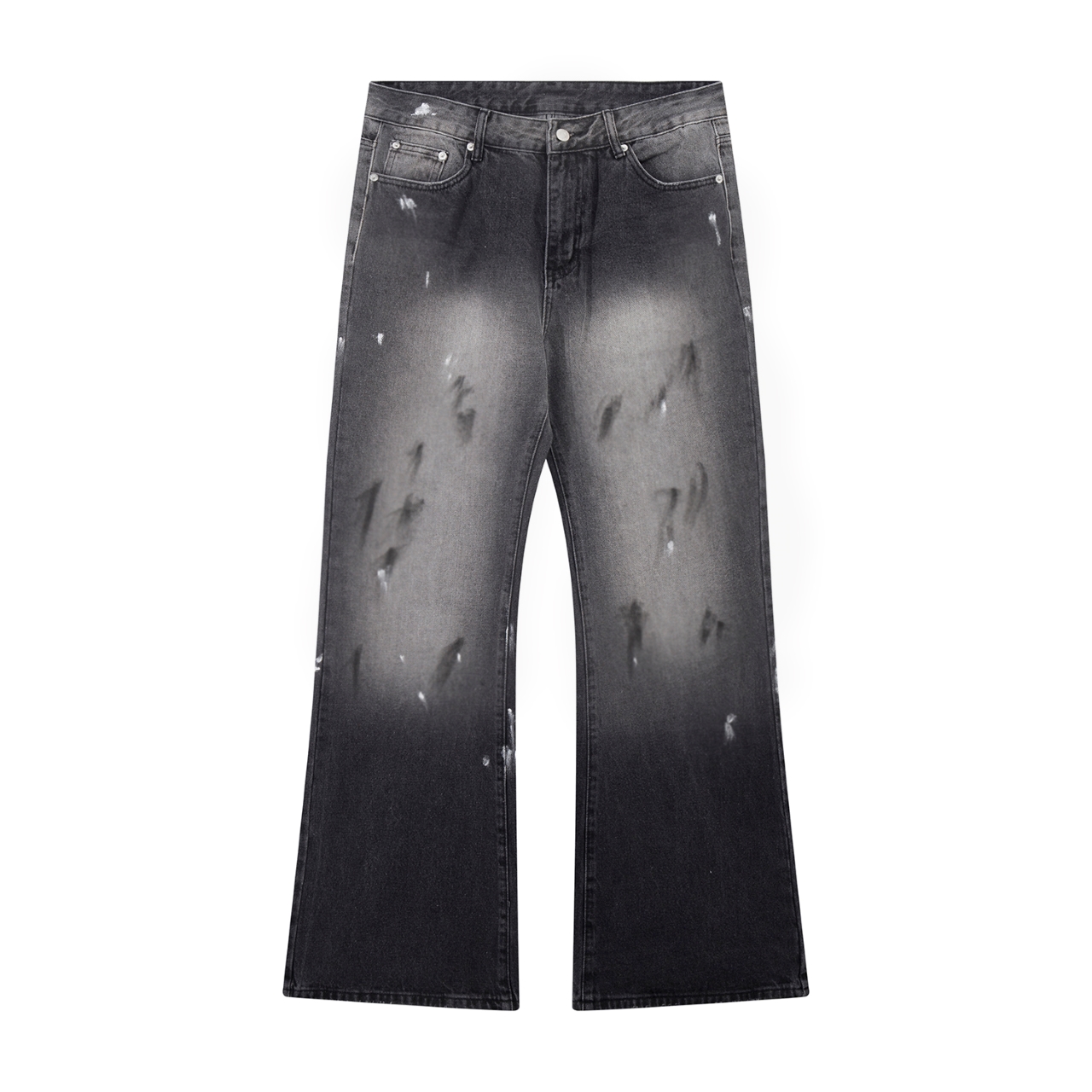 “Vintage American Jeans: Dirty, Ink-Painted Long Shorts in Black Tea Color”