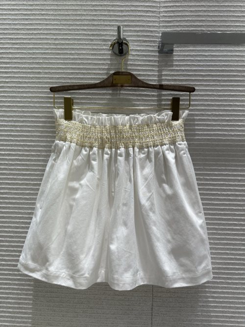 High Waist Denim Skirt Ruffle Hem A-Line Mini Skirt White/Gold 1 High Waist Denim Skirt Ruffle Hem A-Line Mini Skirt White/Gold