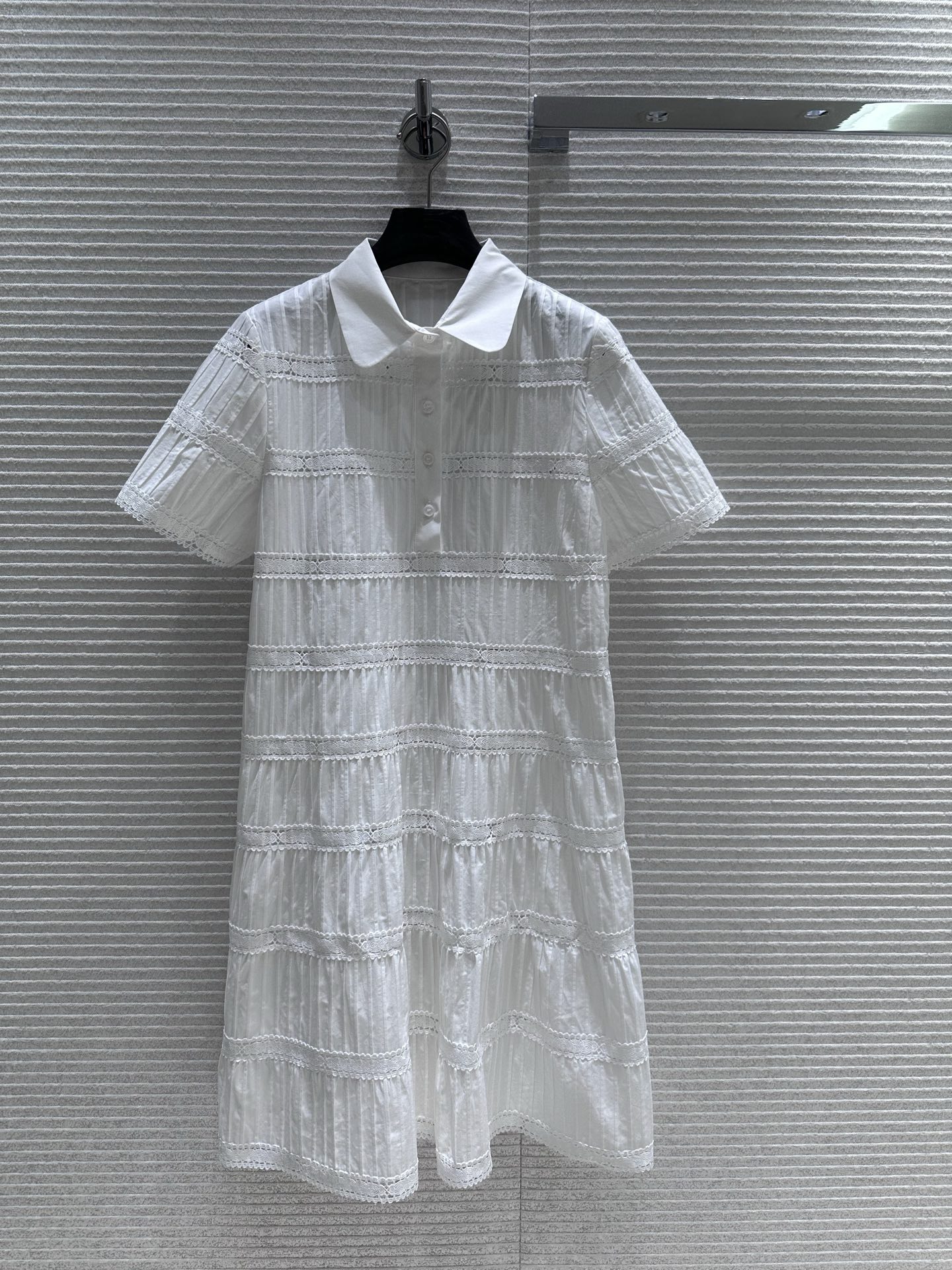Celine Resort White Lace Hollow Out Short Sleeve Mini Dress